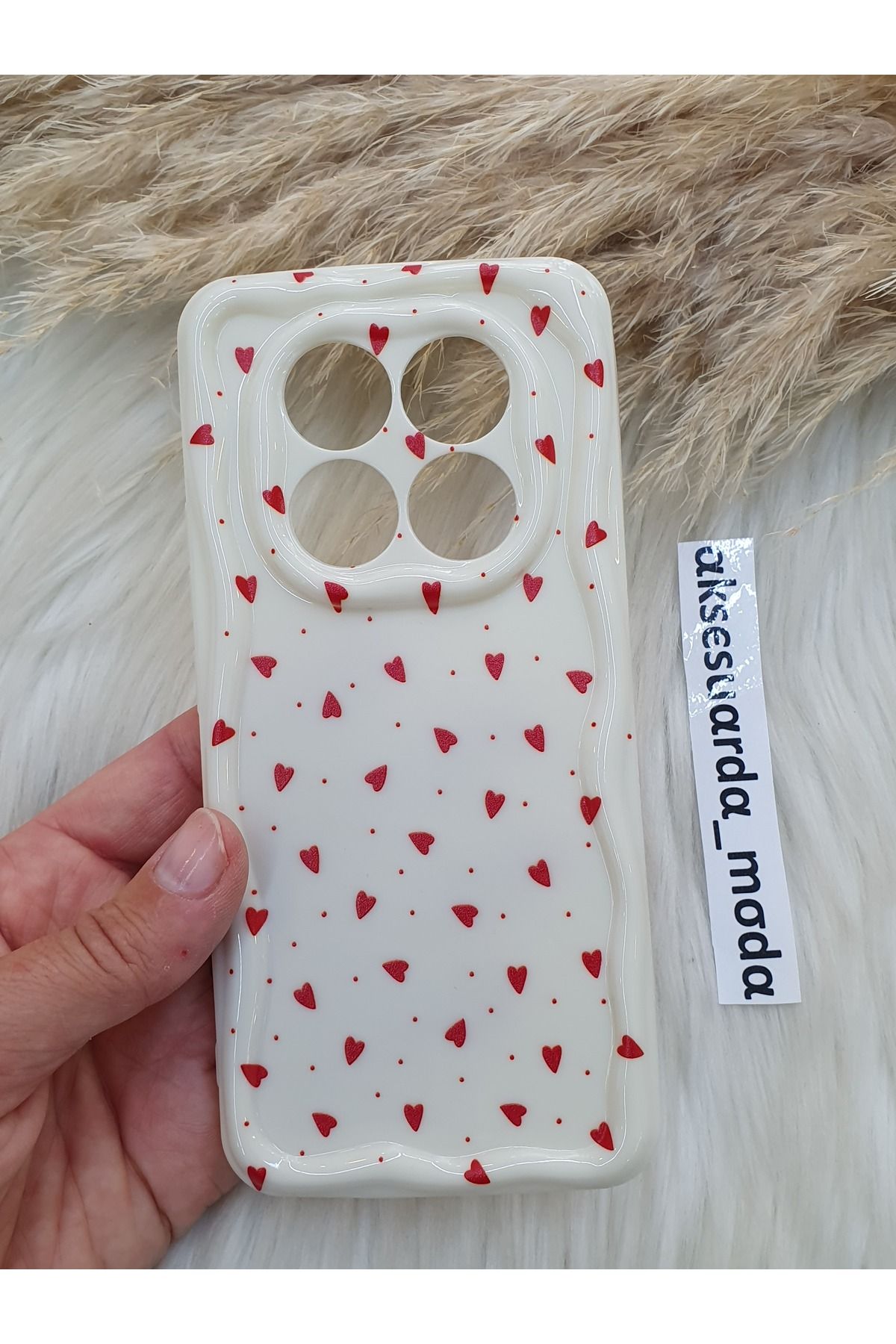 ZB Aksesuarda Moda XİAOMİ REDMİ NOTE 14 PRO 4G UYUMLU KIRMIZI KALPLER BASKILI DESENLİ KILIF