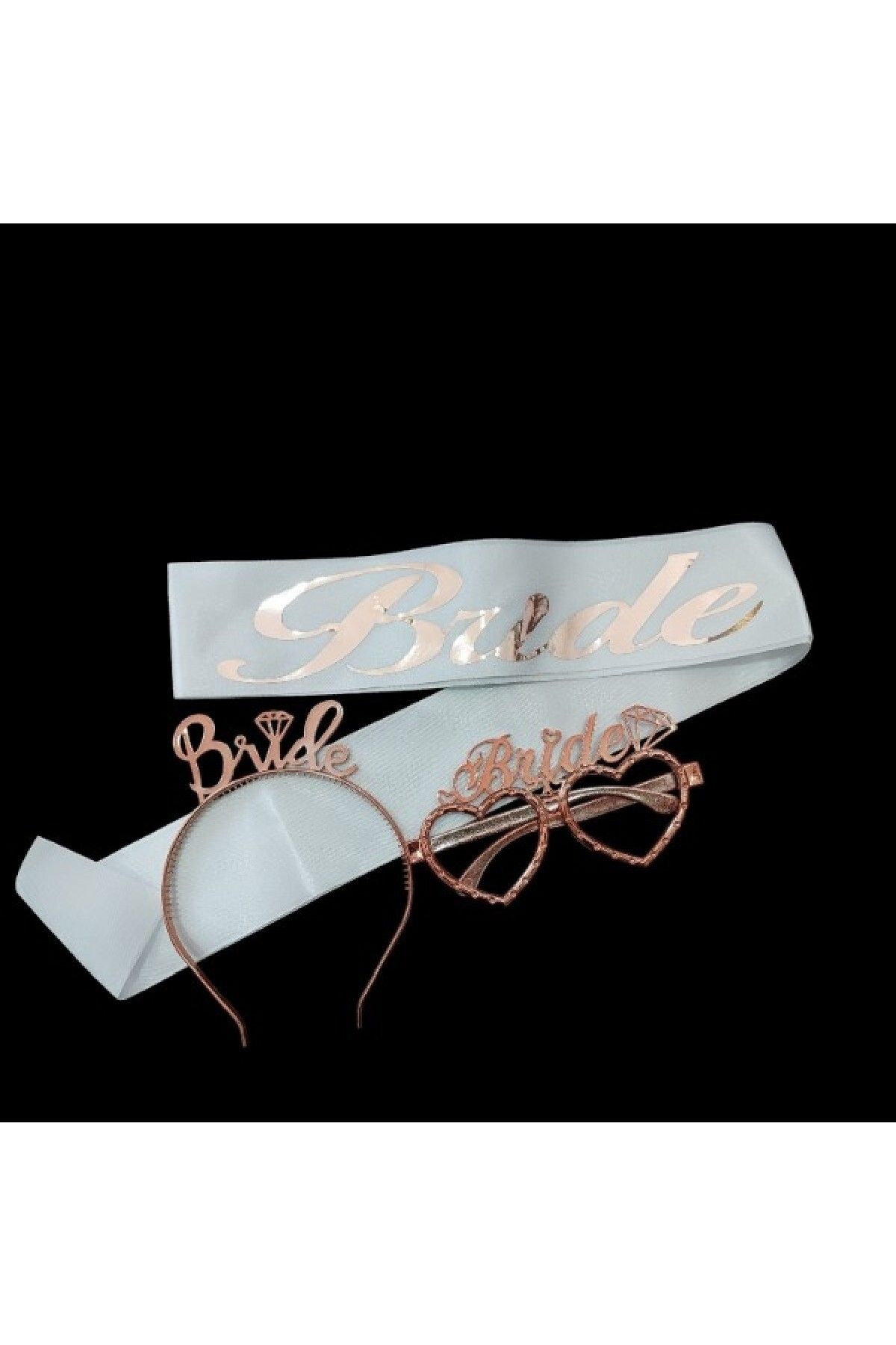 Bkmc Rosegold Bride Plastik Taç Gözlük Ve Kuşak Seti Bride Bekarlığa Veda Partisi