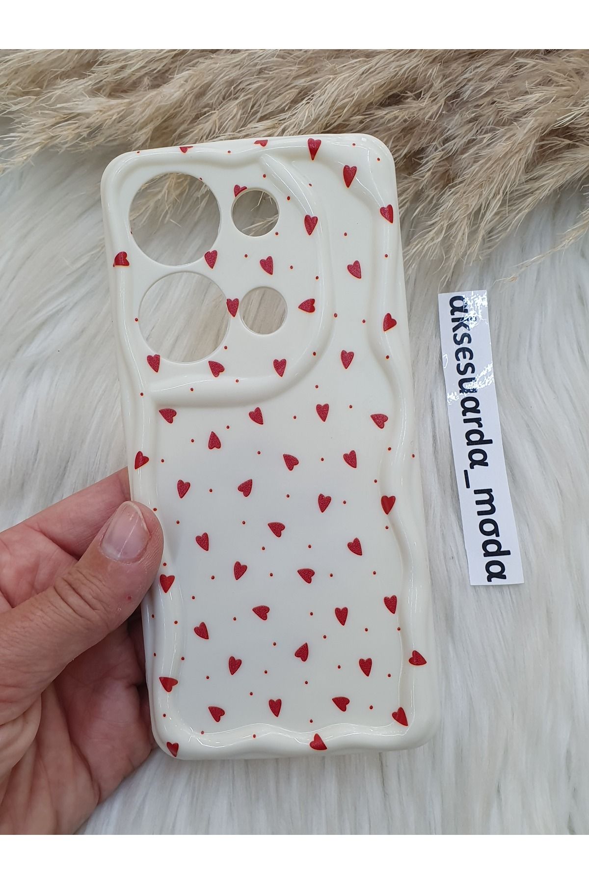 ZB Aksesuarda Moda XİAOMİ REDMİ NOTE 13 PRO 4G UYUMLU KIRMIZI KALPLER BASKILI DESENLİ KILIF