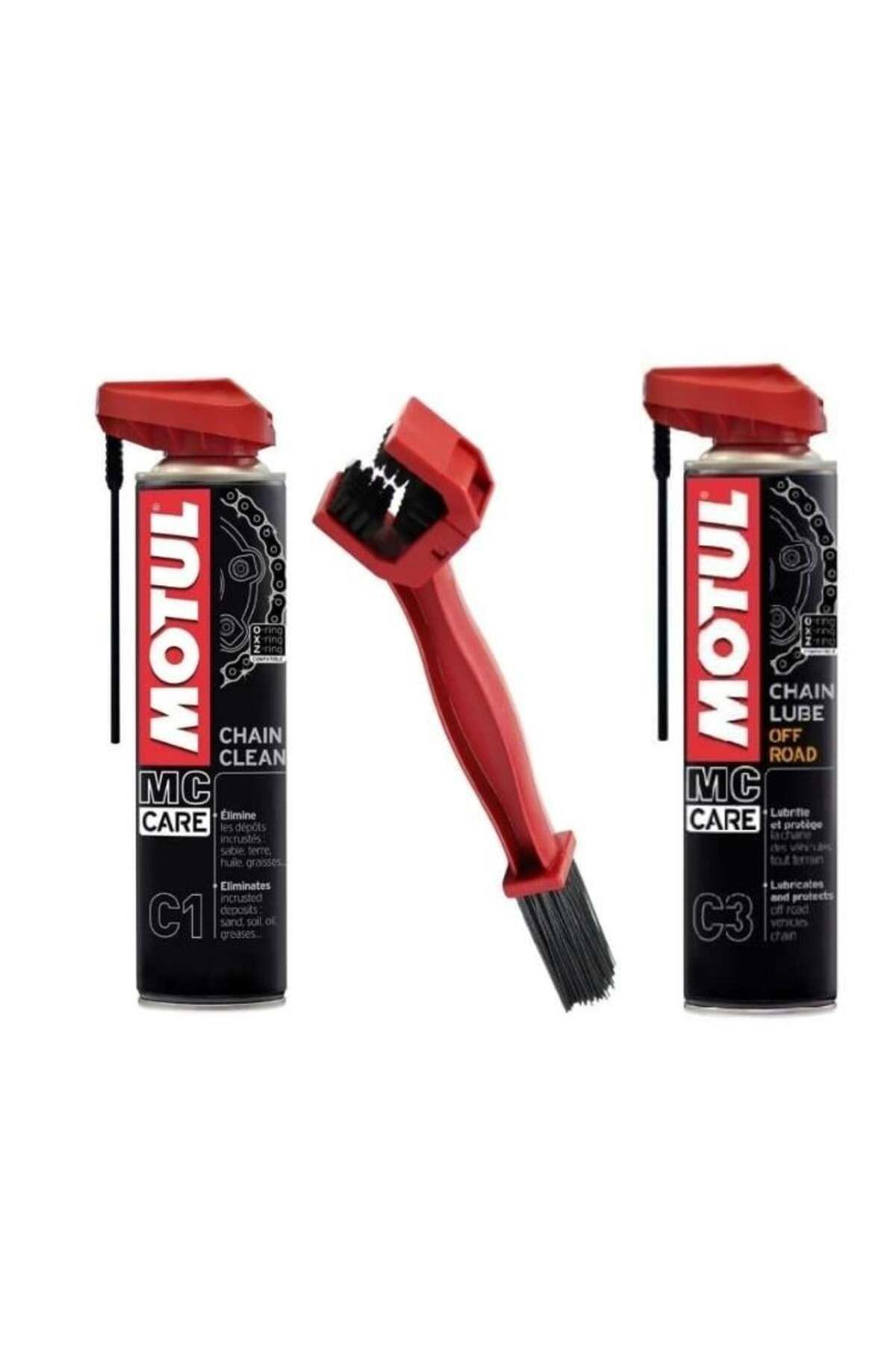 Motul Bakım Seti C1 Zincir Temizleme 400ml + C3 Off Road Zincir Yağlama 400ml + Zincir Fırçası