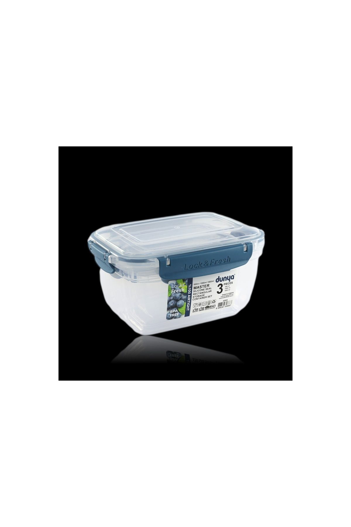 maarketim 3 Lü Saklama Kabı Seti 550 - 1000 - 1800 Ml