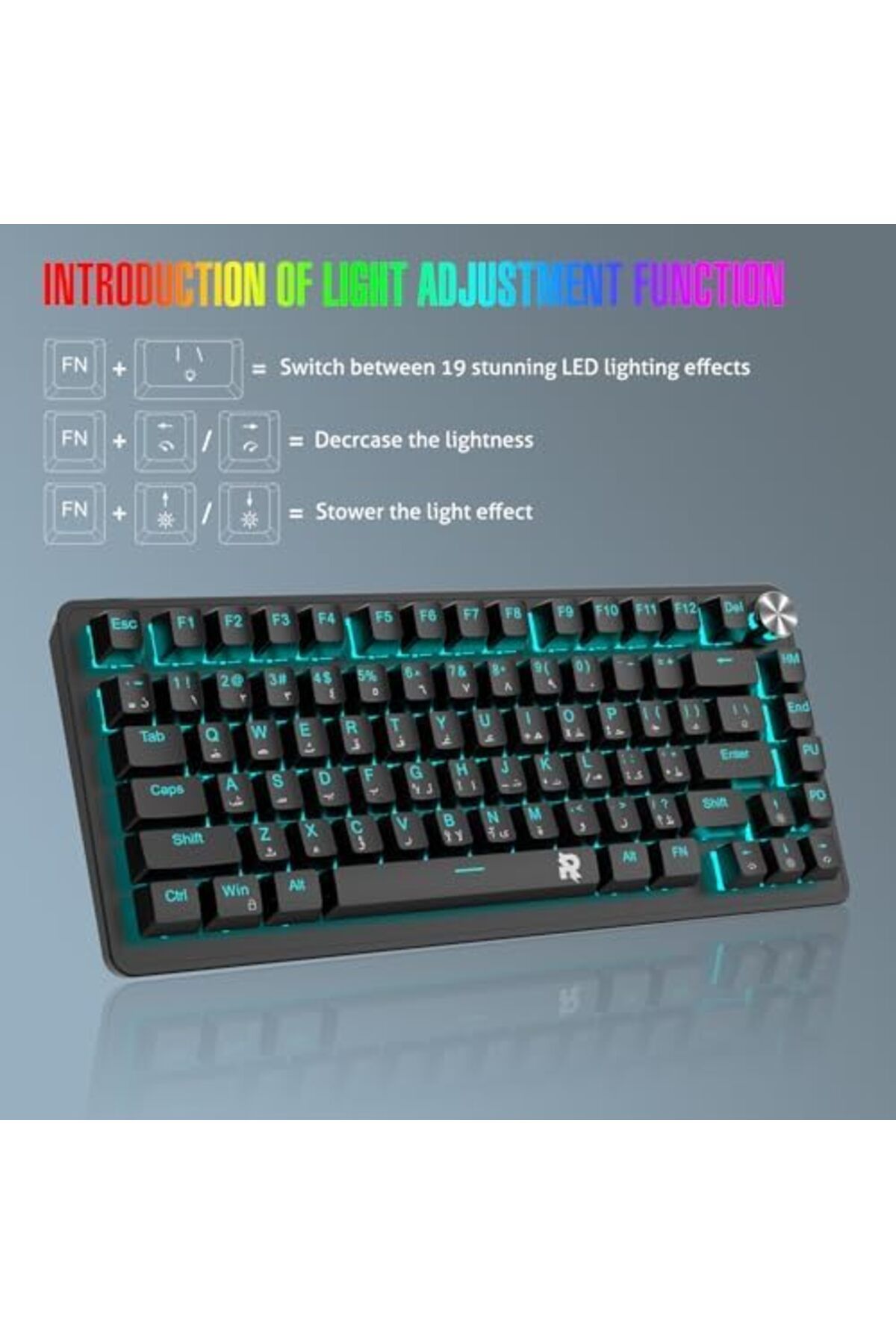 ROCK POW-Gaming Keyboard 70% Size by ROCK POW, Mechanical 82 Keys Arabic and English with Backlight 8