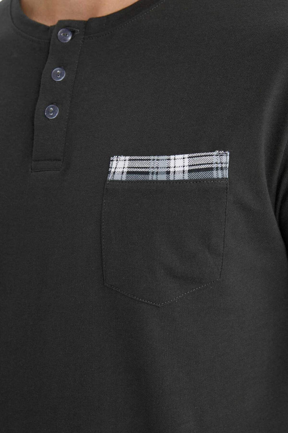 DeFacto-Pajama Set Regular Fit Short Sleeve Top Checked Shorts E7146Ax25Sm 5
