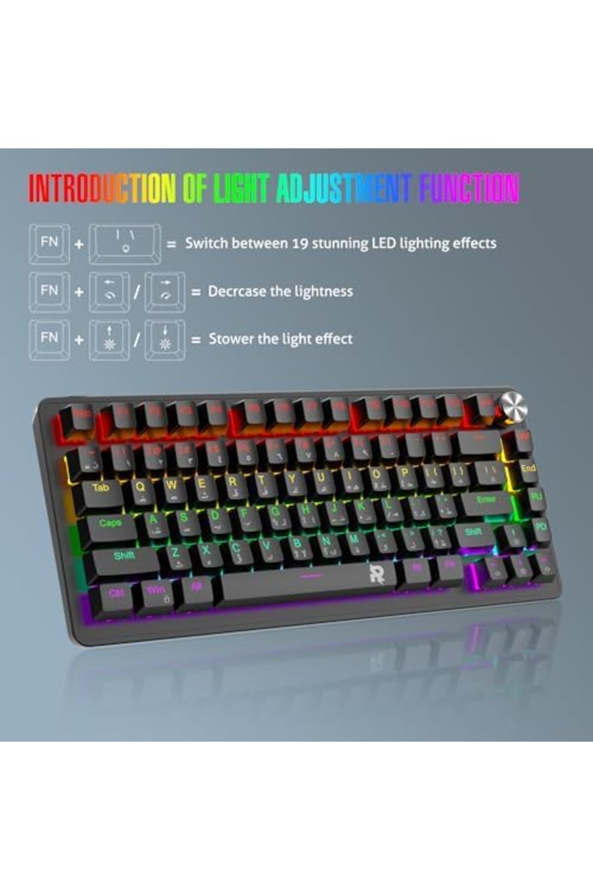 ROCK POW-70% Gaming Keyboard, Arabic English 82 Keys Mechanical Keyboard with RGB Backlit 19 Modes 8