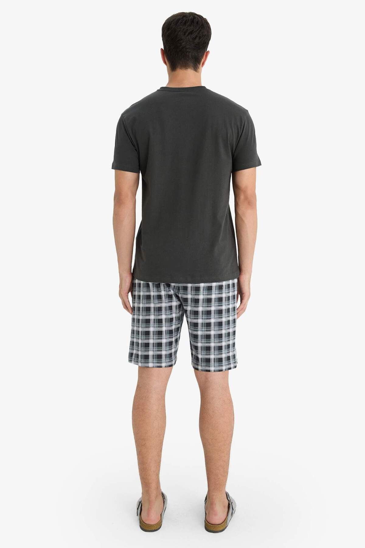DeFacto-Pajama Set Regular Fit Short Sleeve Top Checked Shorts E7146Ax25Sm 8