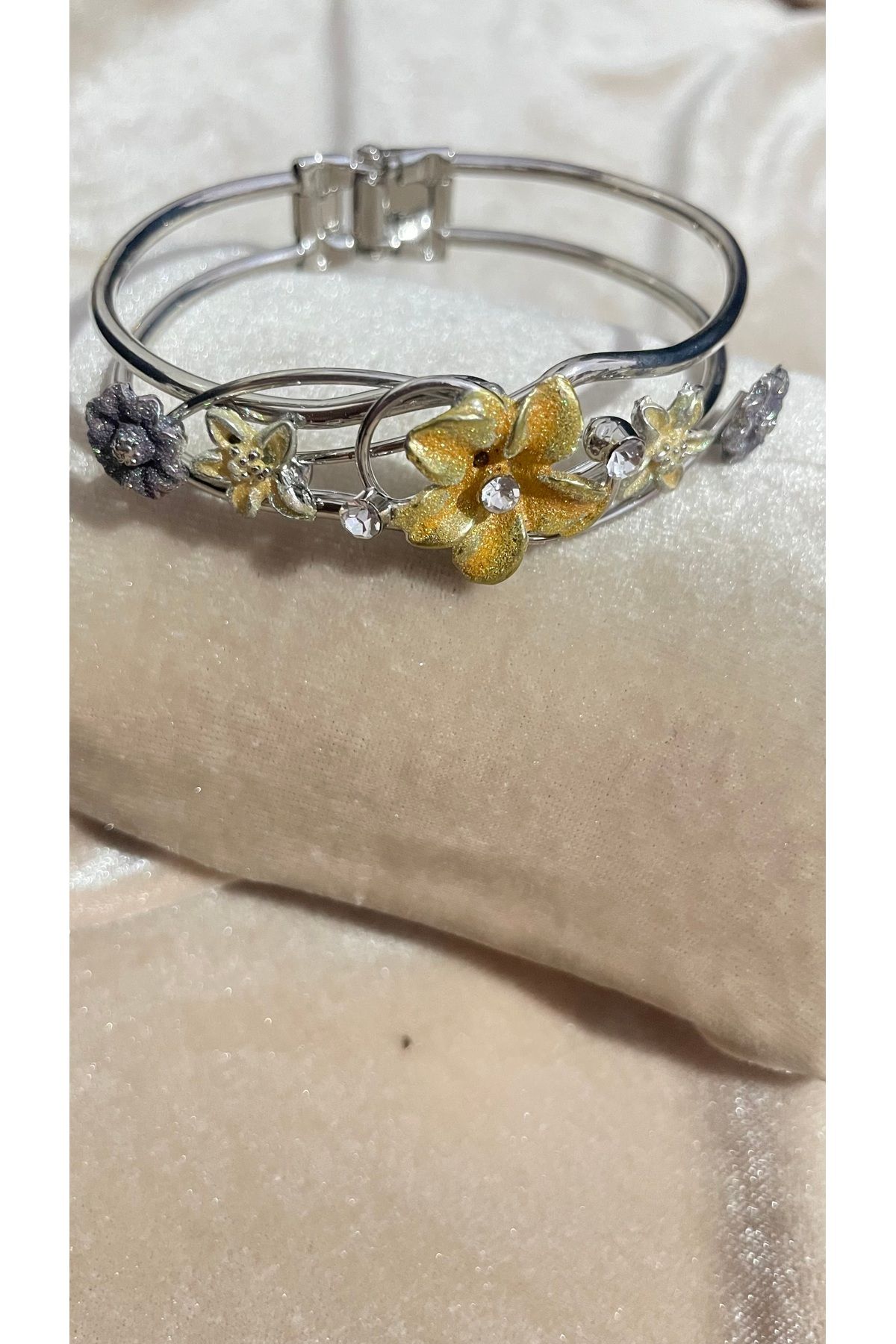 steelbijuteri 🌸 Çiftli Bahar – Renkli Çiçek Kelepçe Bileklik