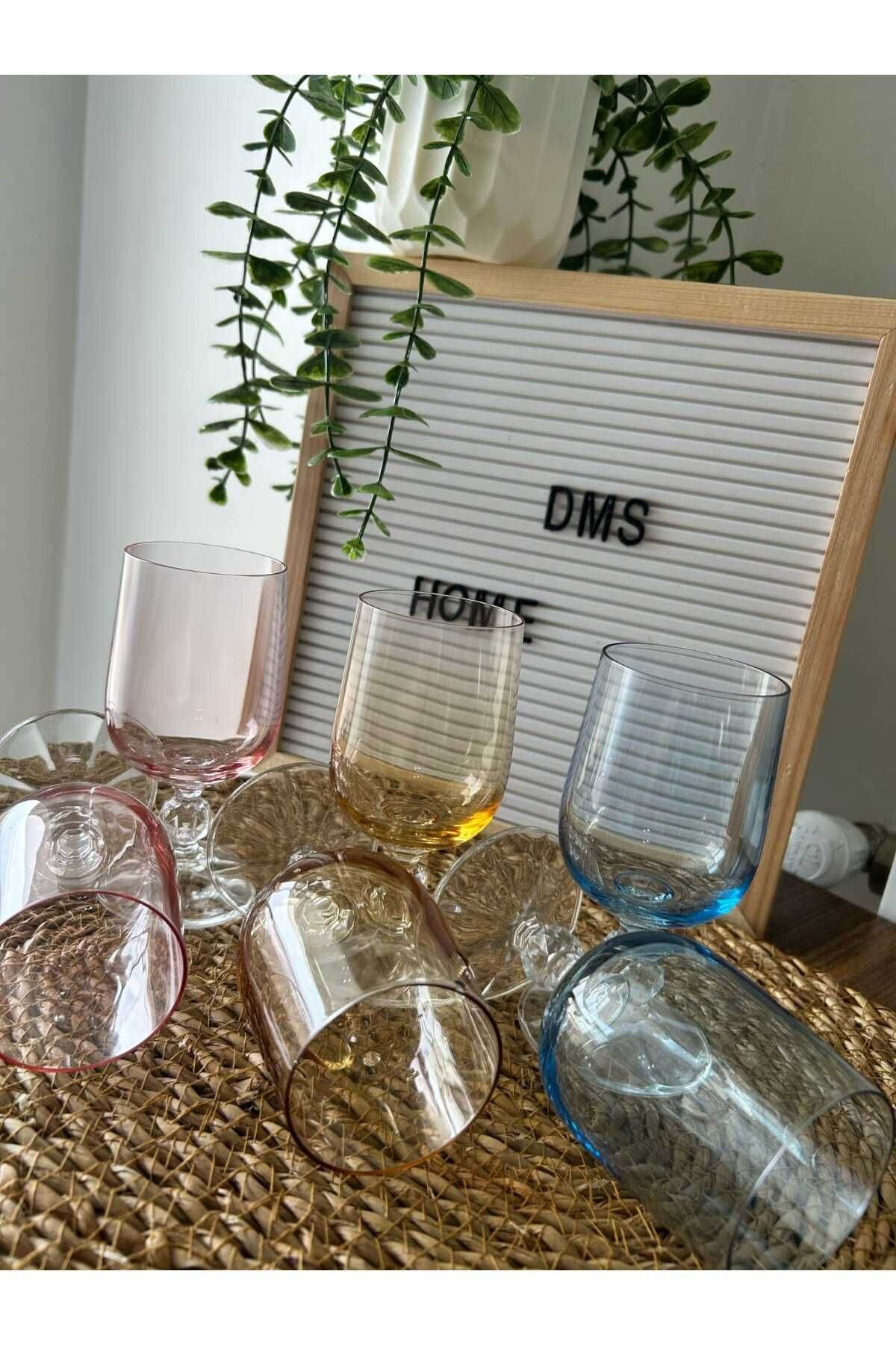 dmshome Bohemia Slovak Ayaklı Renkli Kristal 6 Kişilik Kahve Yanı Bardağı 3 Renk