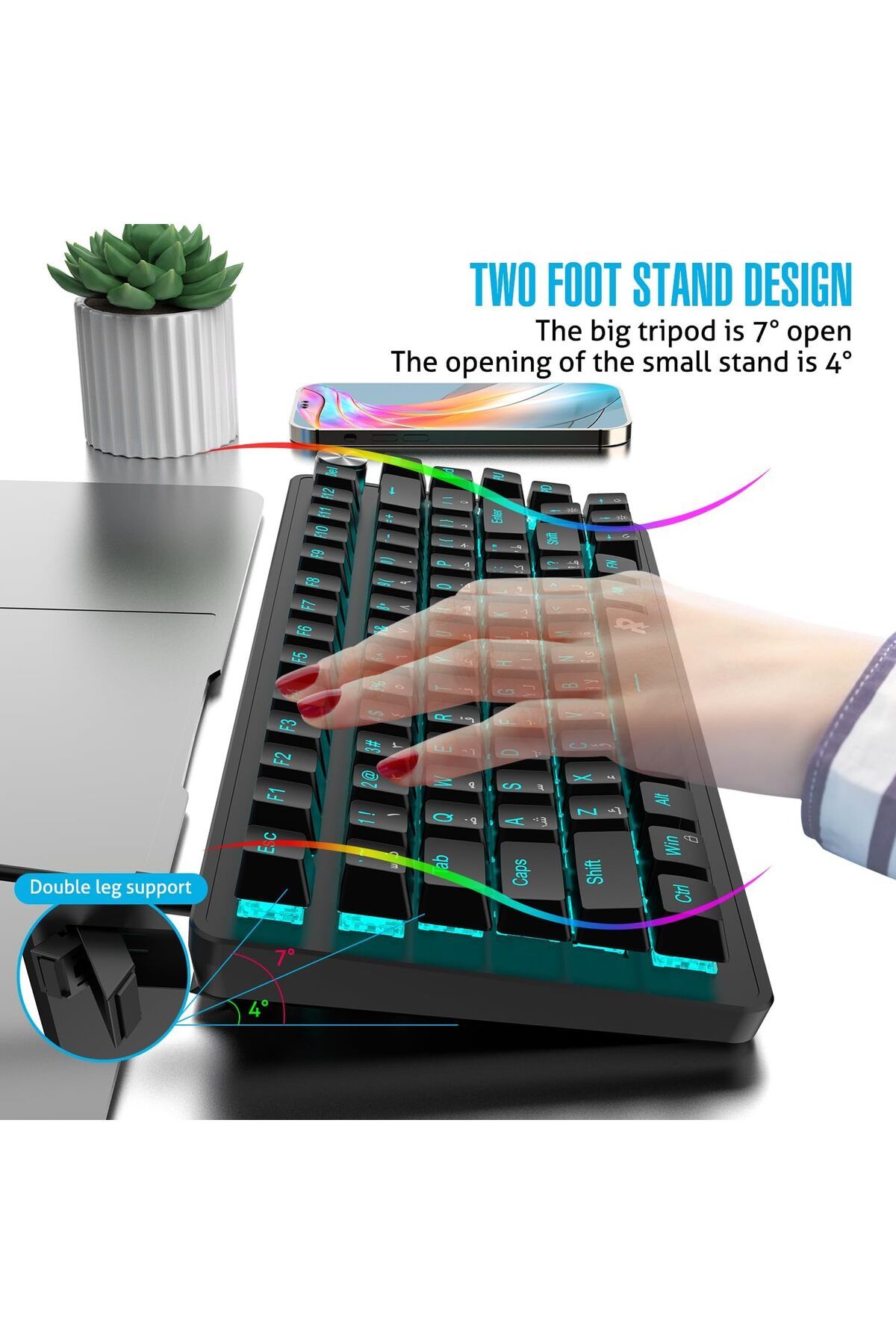 ROCK POW-Gaming Keyboard 70% Size by ROCK POW, Mechanical 82 Keys Arabic and English with Backlight 9
