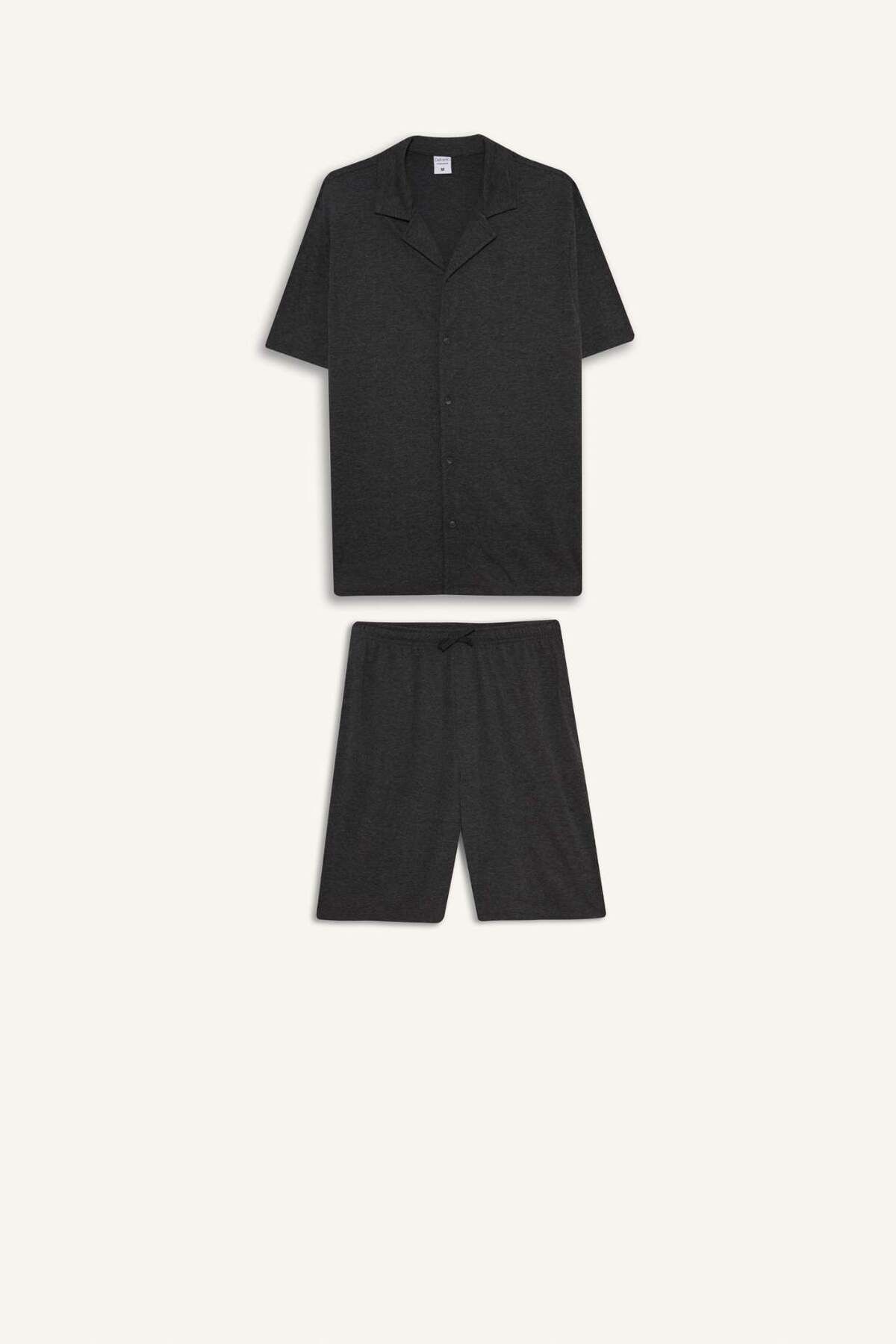 DeFacto Pijama Takımı Kısa Kollu Üst Beli Bağcıklı Şort F7381AX25HS