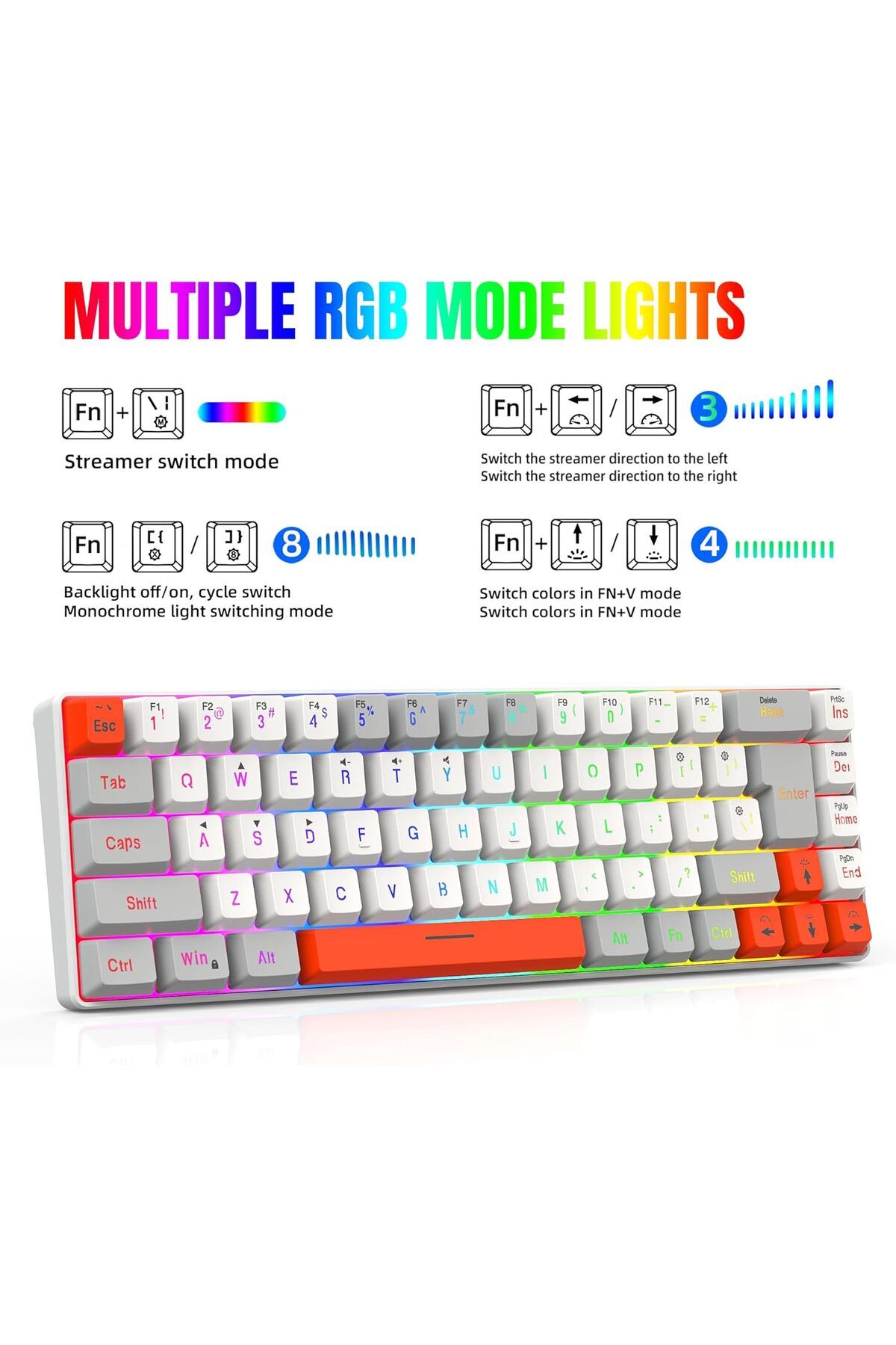 ROCK POW-60% Wired Gaming Keyboard, RGB Backlit Mini Keyboard, Waterproof Small Ultra-Compact 68 Key 3