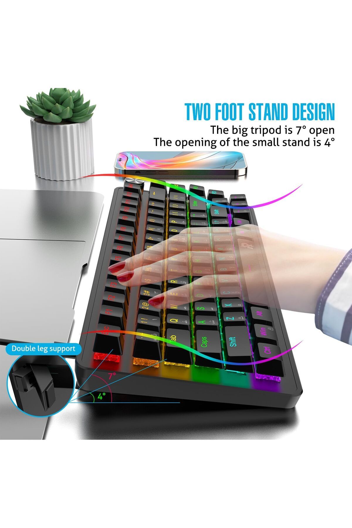 ROCK POW-70% Gaming Keyboard, Arabic English 82 Keys Mechanical Keyboard with RGB Backlit 19 Modes 9