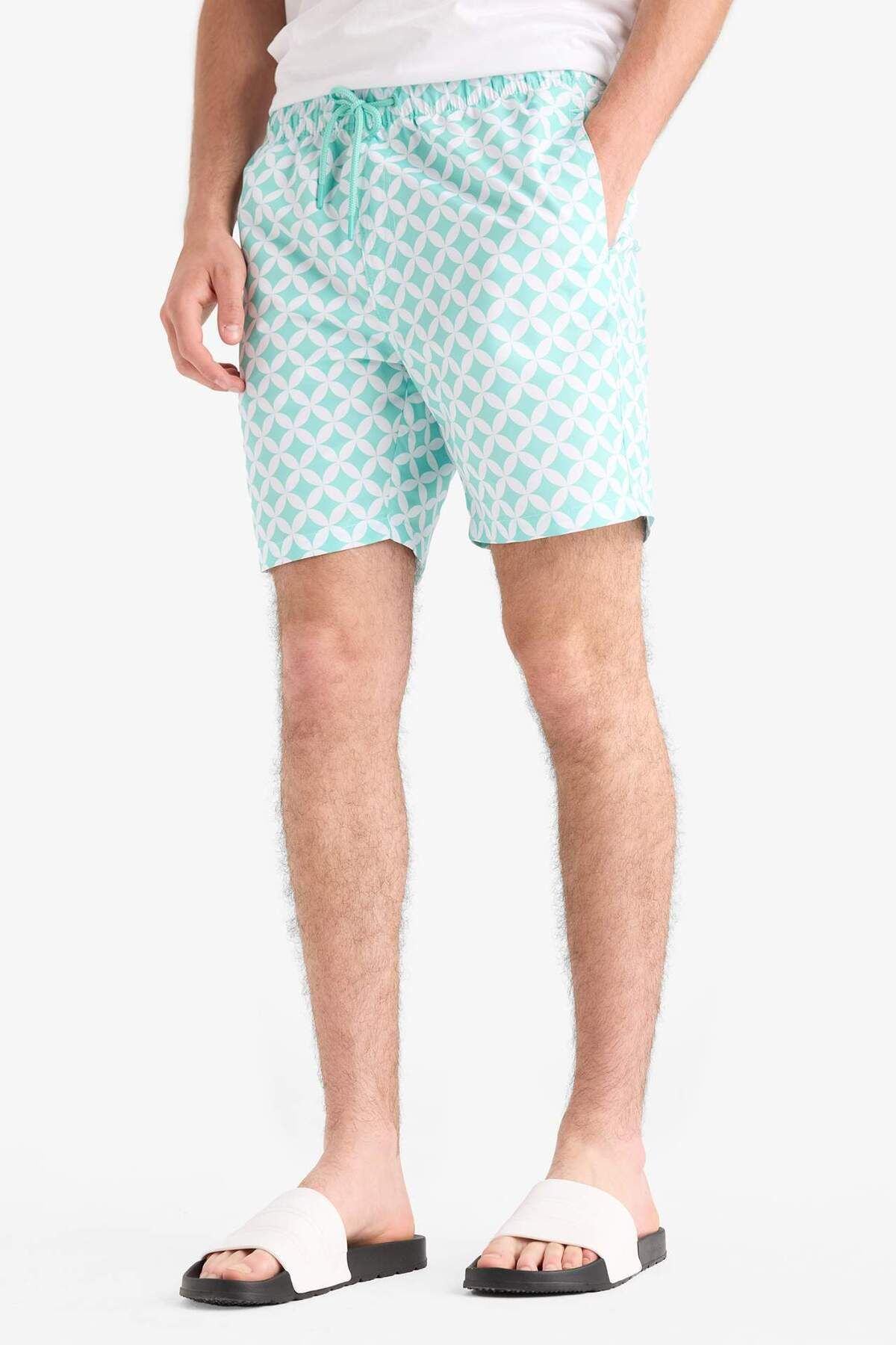 DeFacto Regular Fit Desenli File Astarlı Kısa Boy Deniz Şortu E0977AX25HS