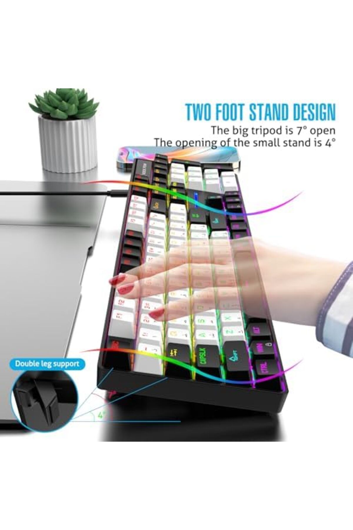 ROCK POW-Mechanical Gaming Keyboard Arabic English 104 Keys with RGB Backlight, Wired Keyboard for Computer G 8