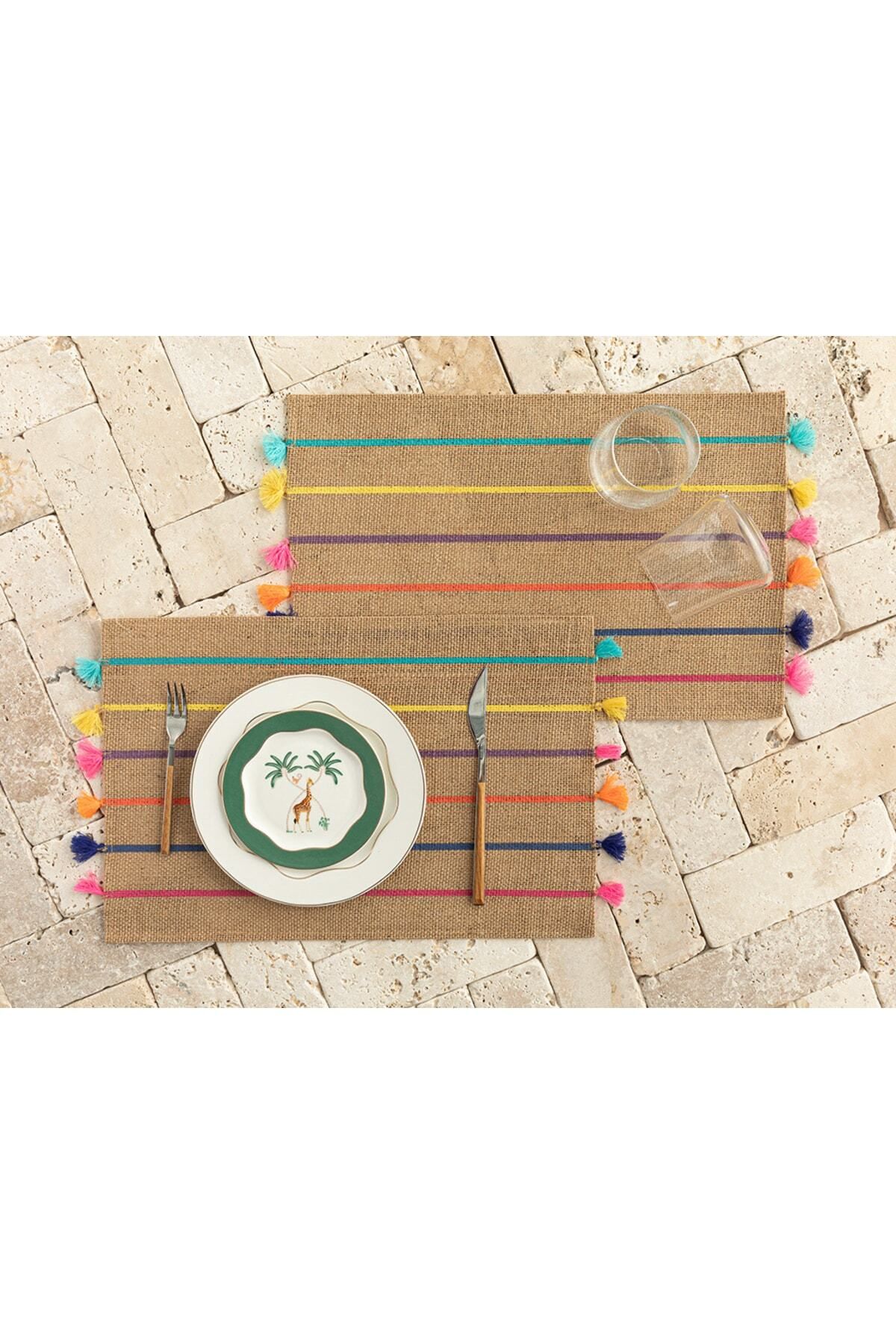 Elioure Şık ve doğal bej jüt Amerikan servis seti, 30x45 cm, 2'li paket