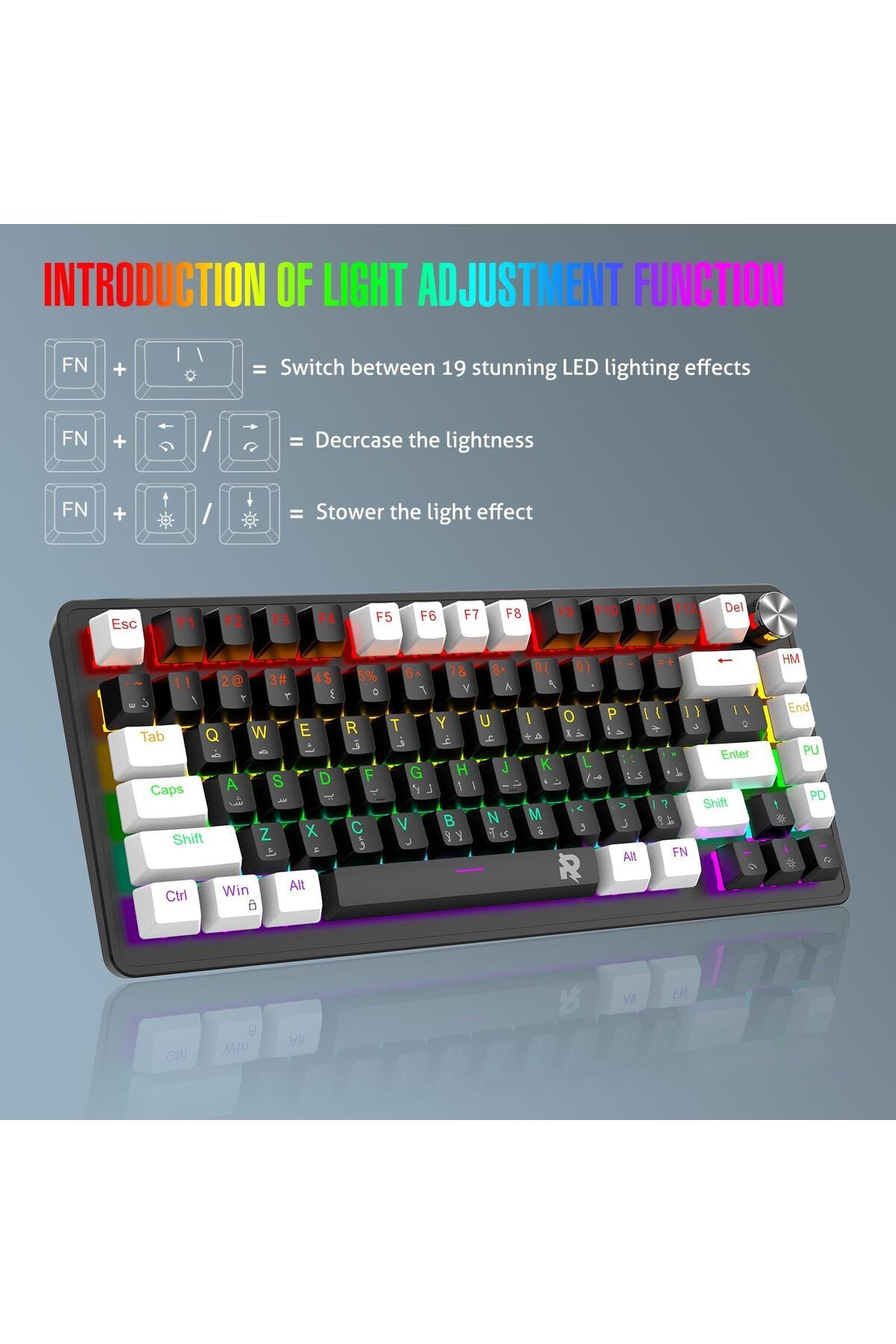 ROCK POW-70% Gaming Keyboard, Arabic English 82 Keys Mechanical Keyboard with RGB Backlit 19 Modes, 7