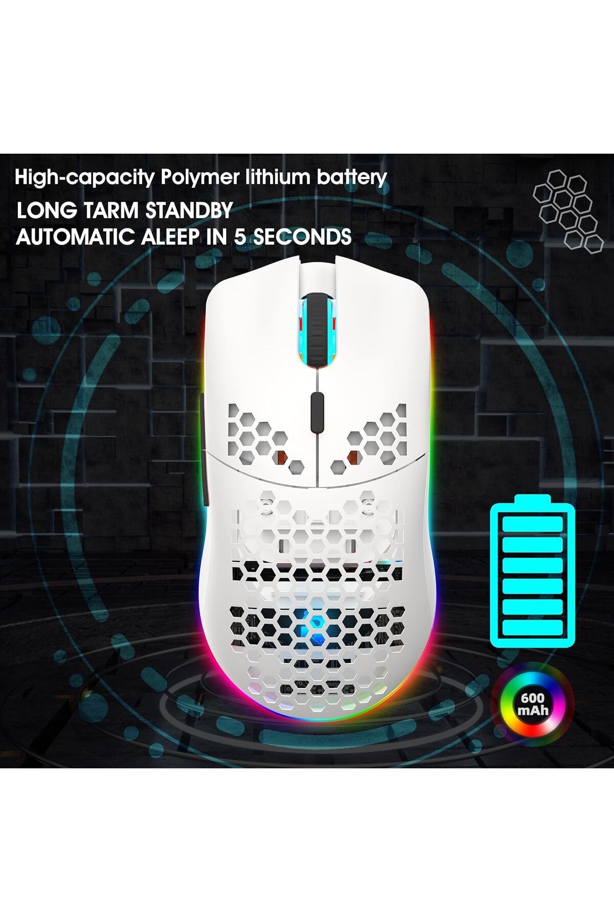 ROCK POW-Wireless Gaming Mouse with Honeycomb Lightweight Design, 6 Programmable Buttons, Adjustable DPI, RGB 9