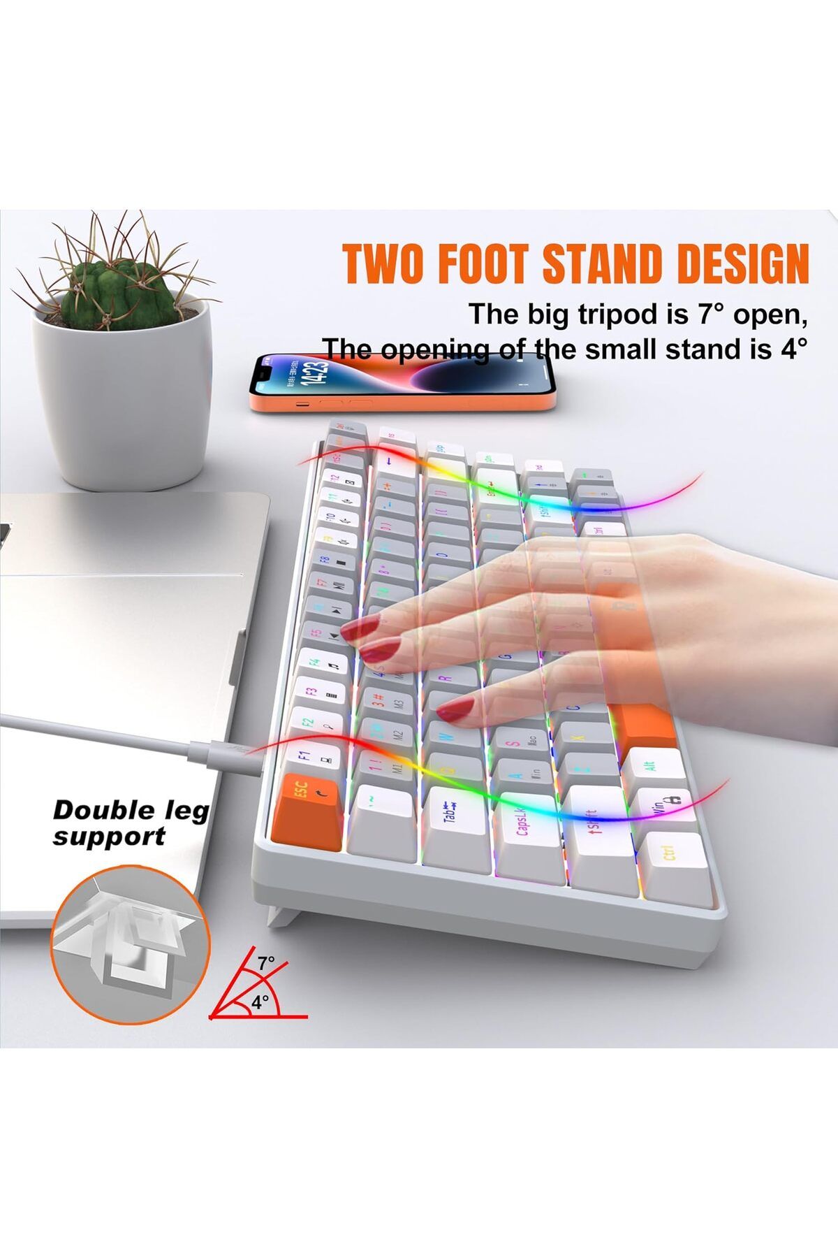 ROCK POW-Mechanical Gaming Wired Keyboard 70% Rock Pow, 84 RGB Backlit Keys, Compact for PC/Mac Gaming and Pr 7