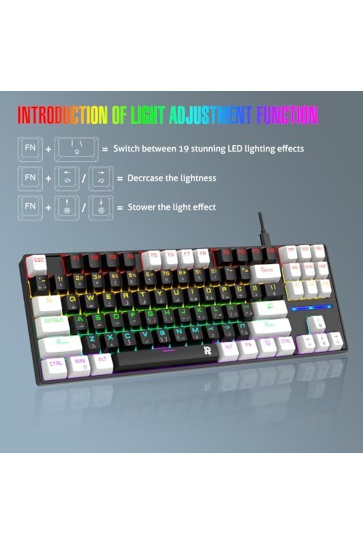 ROCK POW-75% Gaming Keyboard, Arabic English 87 Keys Mechanical Keyboard with RGB Backlit 19 Modes, 6