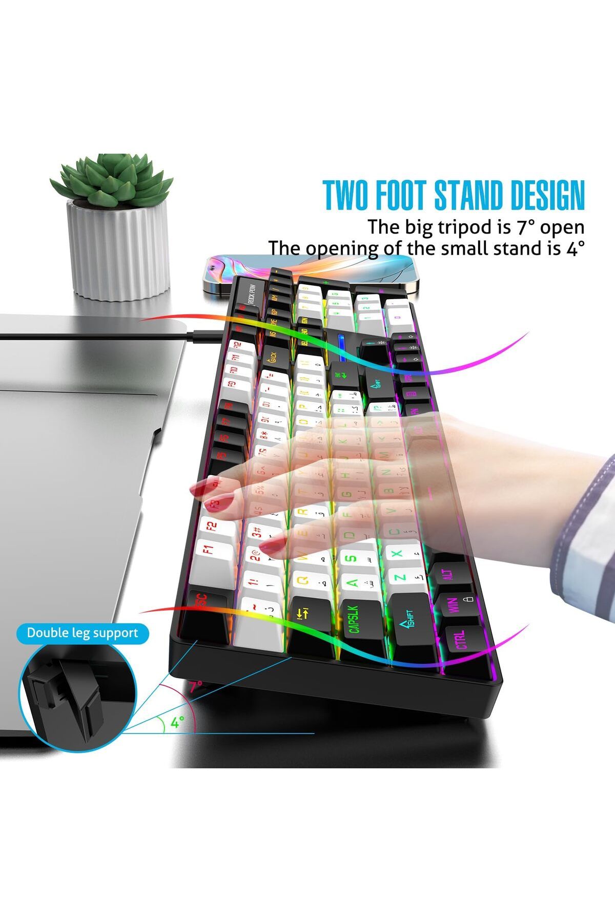 ROCK POW-Mechanical Gaming Keyboard Arabic English 104 Keys with RGB Backlight, Wired Keyboard for Computer G 7