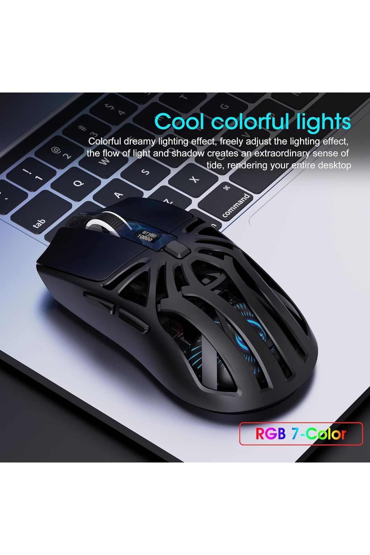 ROCK POW-Wireless Gaming Mouse, Triple Mode Bluetooth/2.4G/Wired, 6 Buttons Adjustable with 10000 DPI, Rechar 7