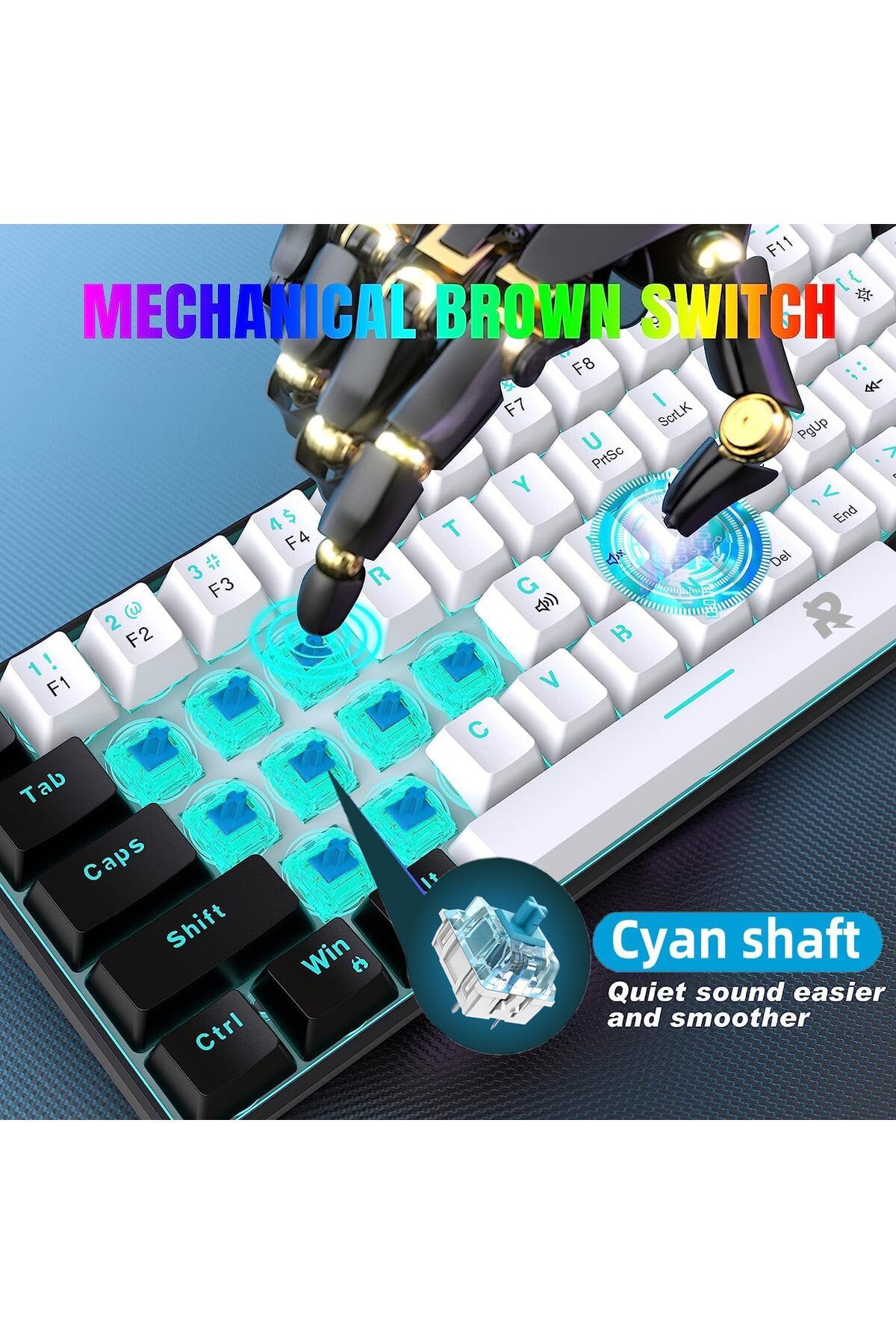 ROCK POW-Gaming Mechanical Keyboard, Wired Design, 60% Compact, Blue Switches, Multi-key Response, Compatible 3