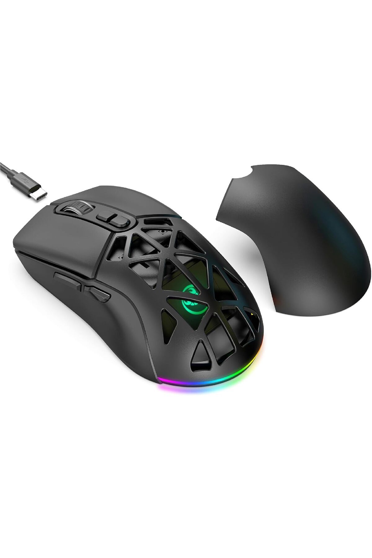 ROCK POW-Wireless Gaming Mouse, Tri-Mode Bluetooth/2.4G/Wired Mouse, 6 Buttons with Adjustable 4800 DPI, BT5. 1