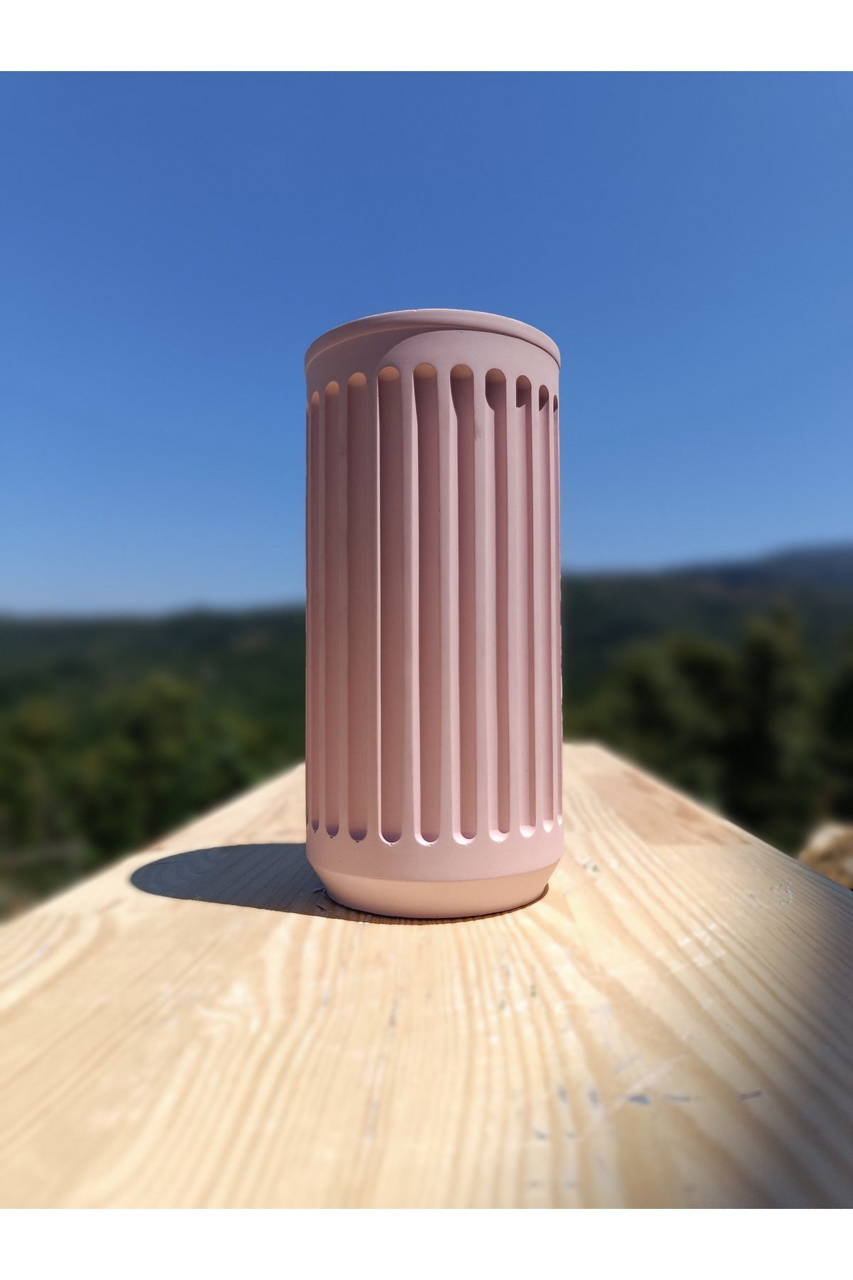 DemCey Home Oluklu Sütun El Yapımı Taş Vazo Dekoratif Beton Saksı