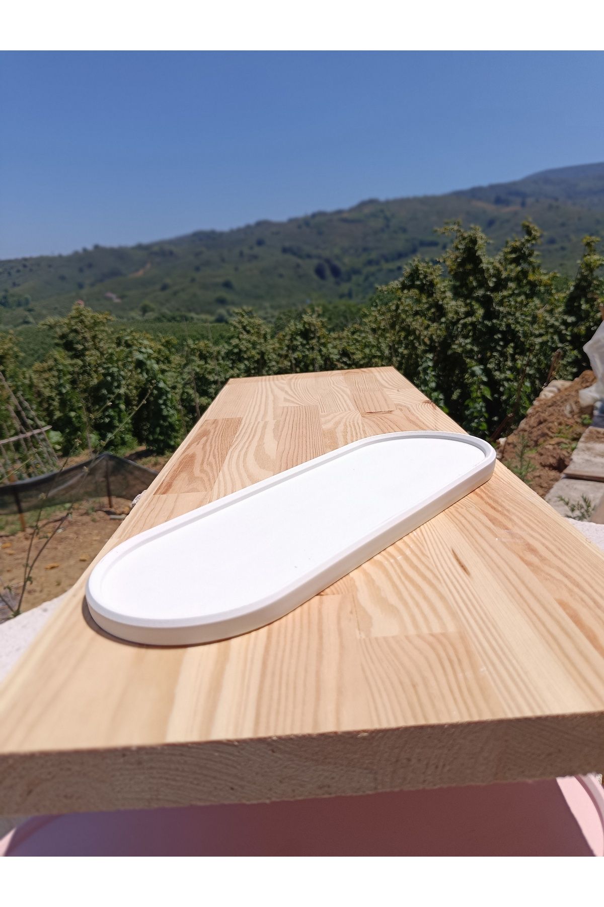 DemCey Home Oval Taş Tepsi Takı Standı Dekoratif Bohem Altlık