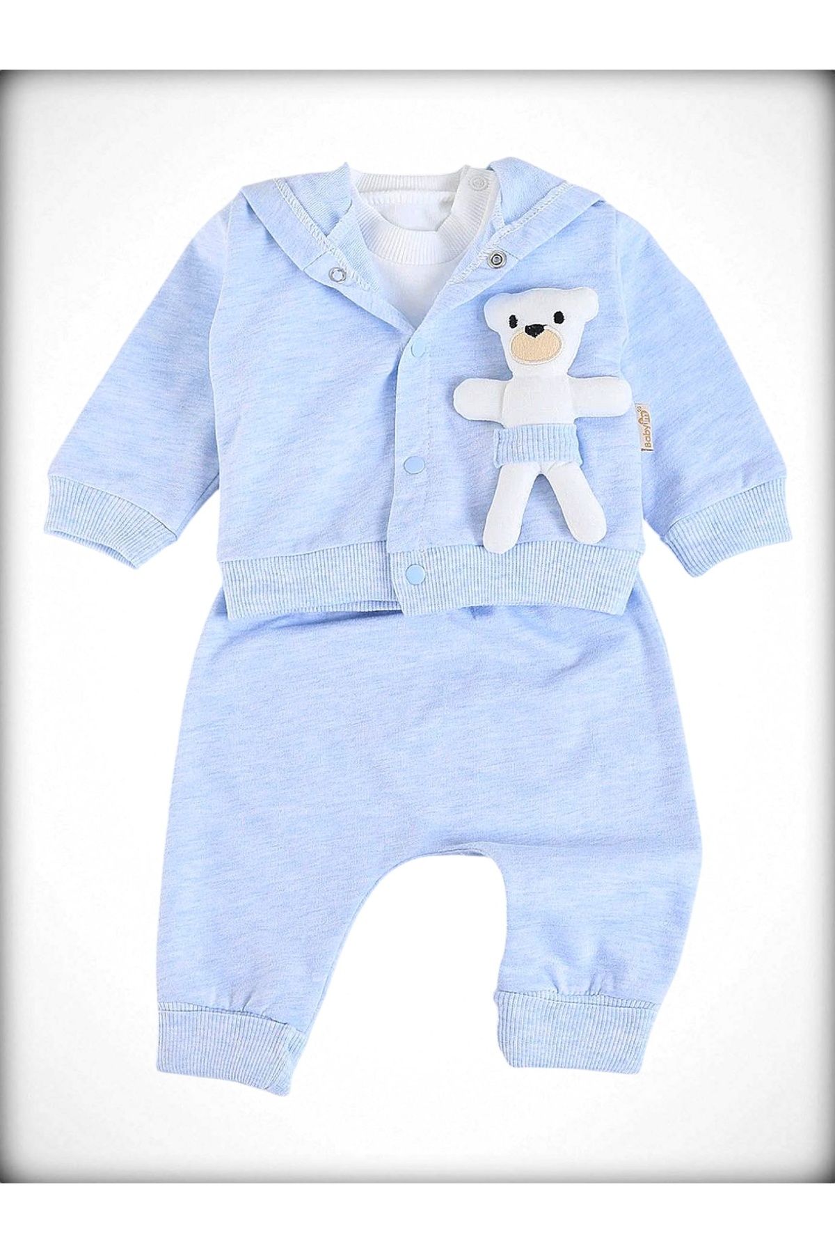 Babyim %100 Müşteri Memnuniyeti Mini Bear Nakişlı 3'lü Erkek Yenidoğan Hastane Çıkışı
