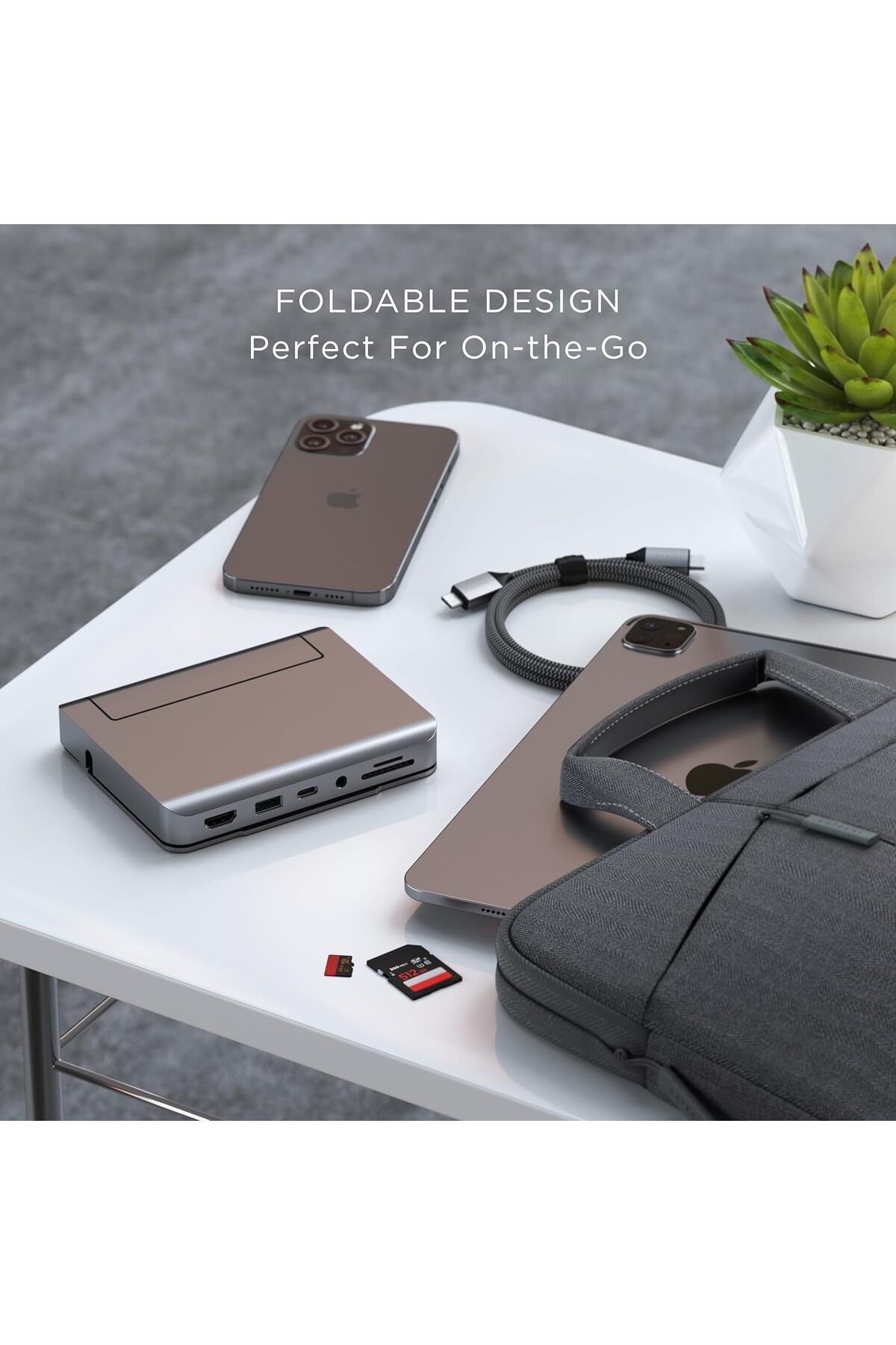 Satechi-Stand & Hub For iPad, USB-C Hub 6-in-1, Foldable Stand - 60W USB-C PD, 4K HDMI, USB-A Data P 9