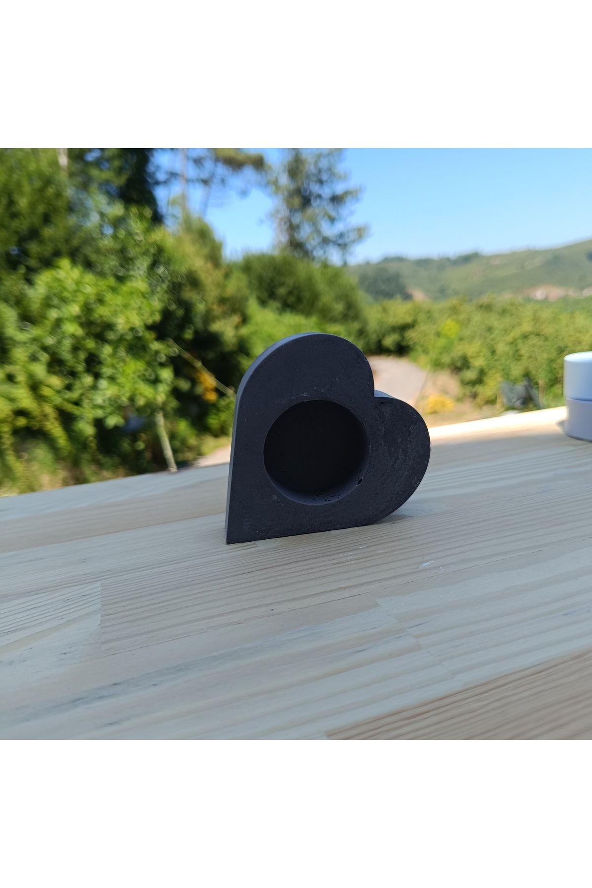 DemCey Home Taş Beton Kalp Mumluk Şamdan Dekoratif Obje