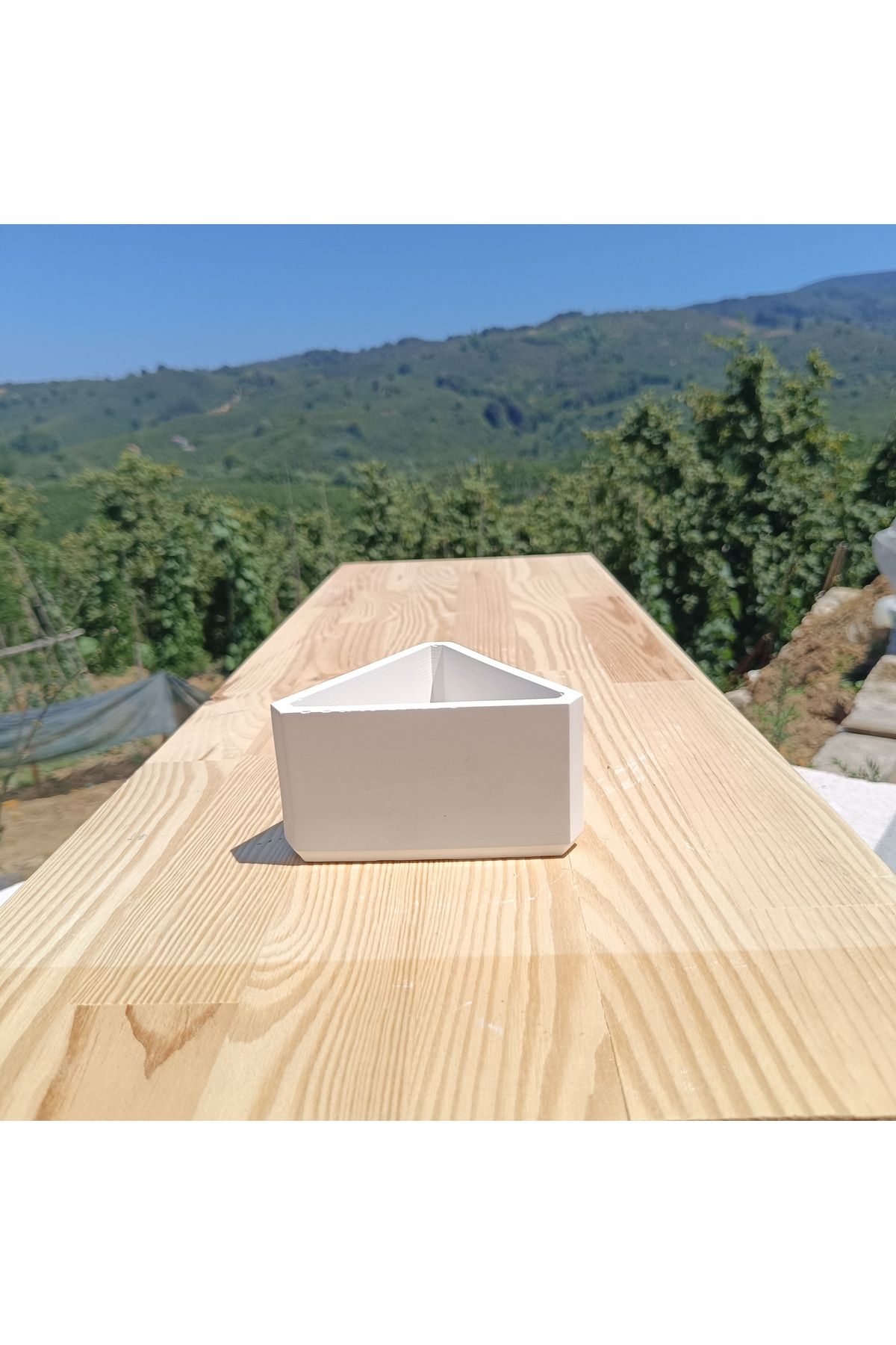 DemCey Home Taş Kase Üçgen Saksı Çok Amaçlı Dekoratif Obje