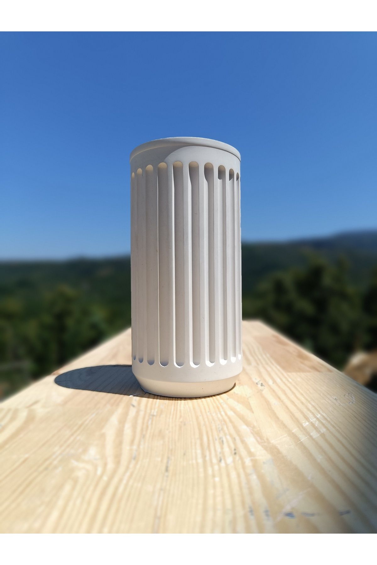 DemCey Home Oluklu Sütun El Yapımı Taş Vazo Dekoratif Beton Saksı