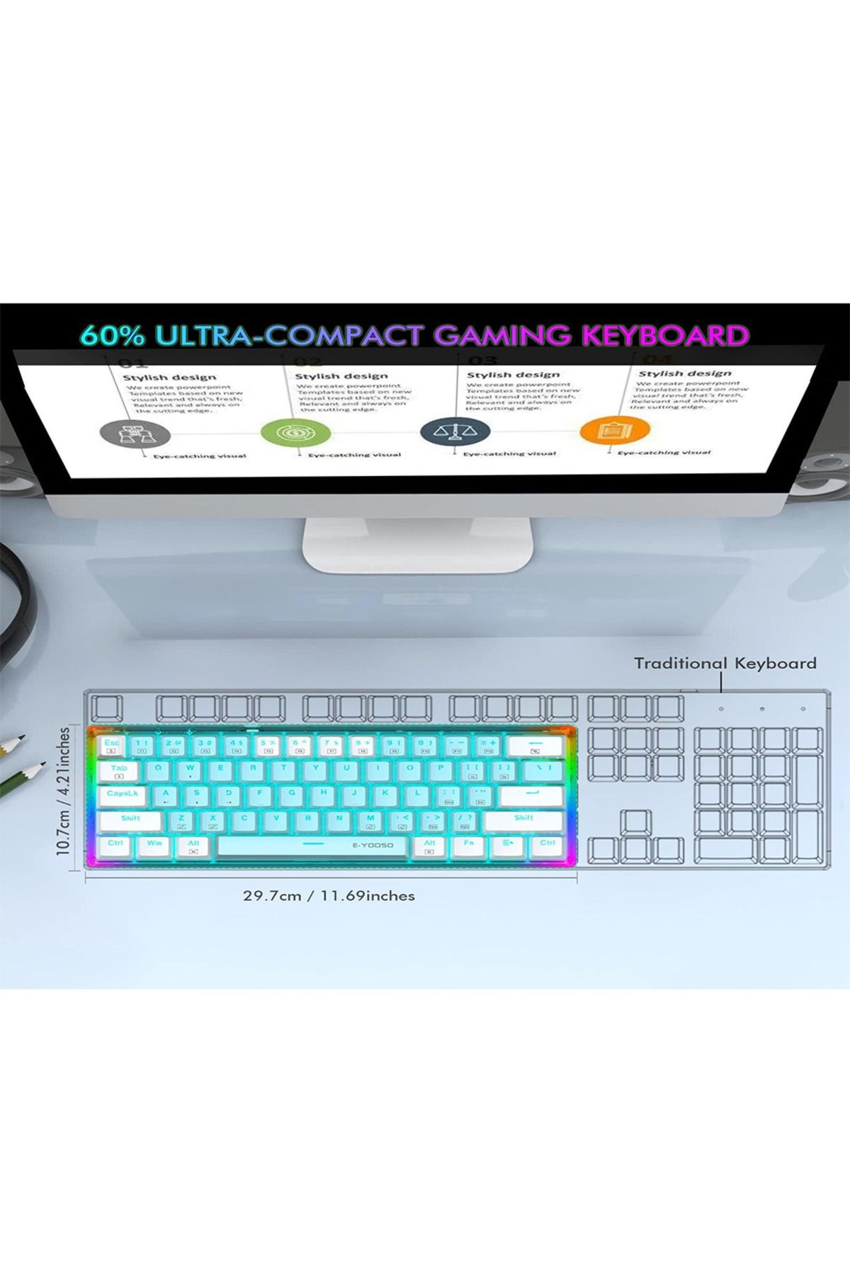 e-yooso-Z-11T Mechanical Keyboard,Blue Switches Mechanical Gaming Keyboard with RGB Backlight,61 Keys 7