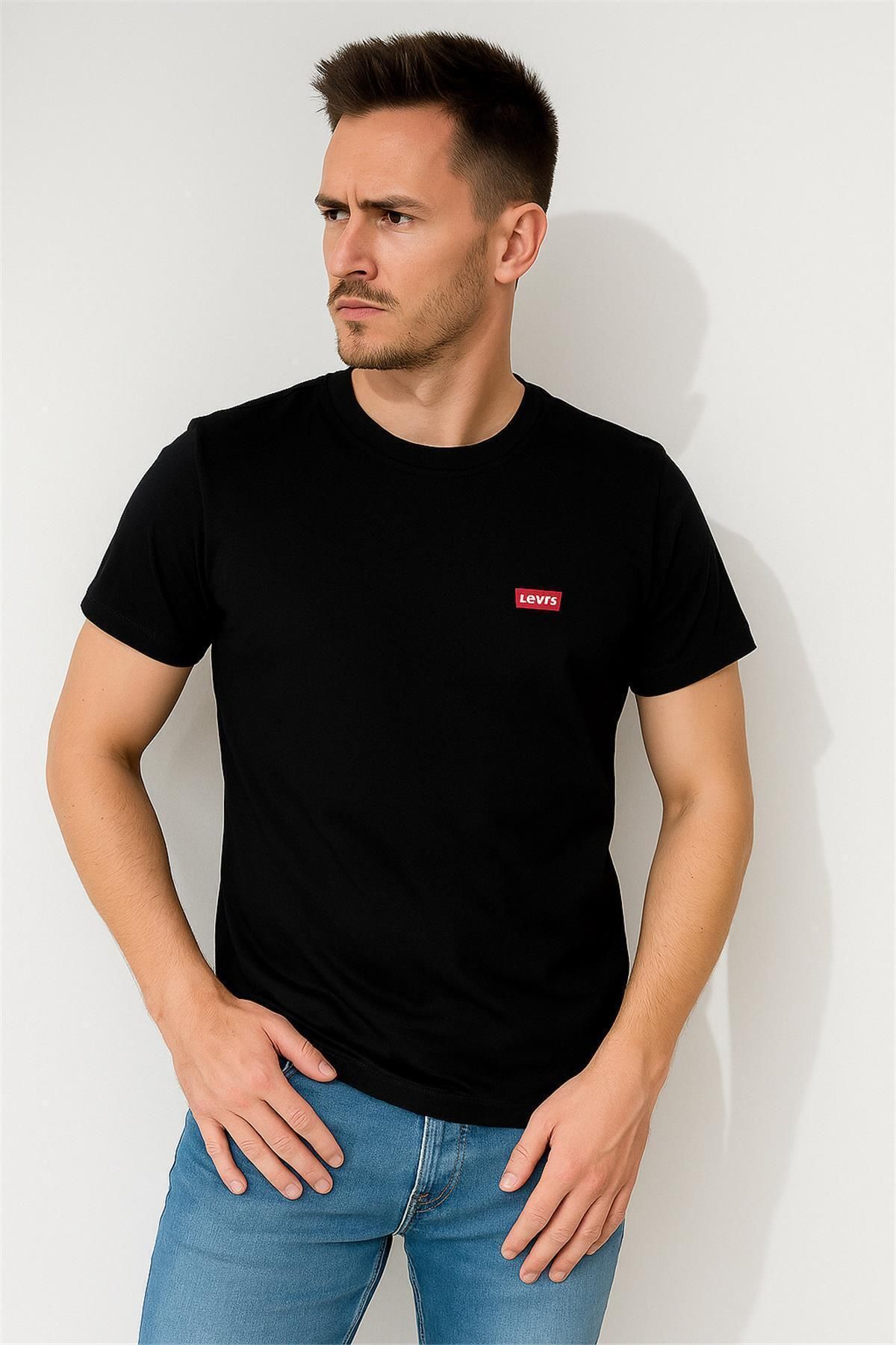 Levis BİSİKLET YAKA PAMUK PENYE NAKIŞLI TSHİRT SİYAH