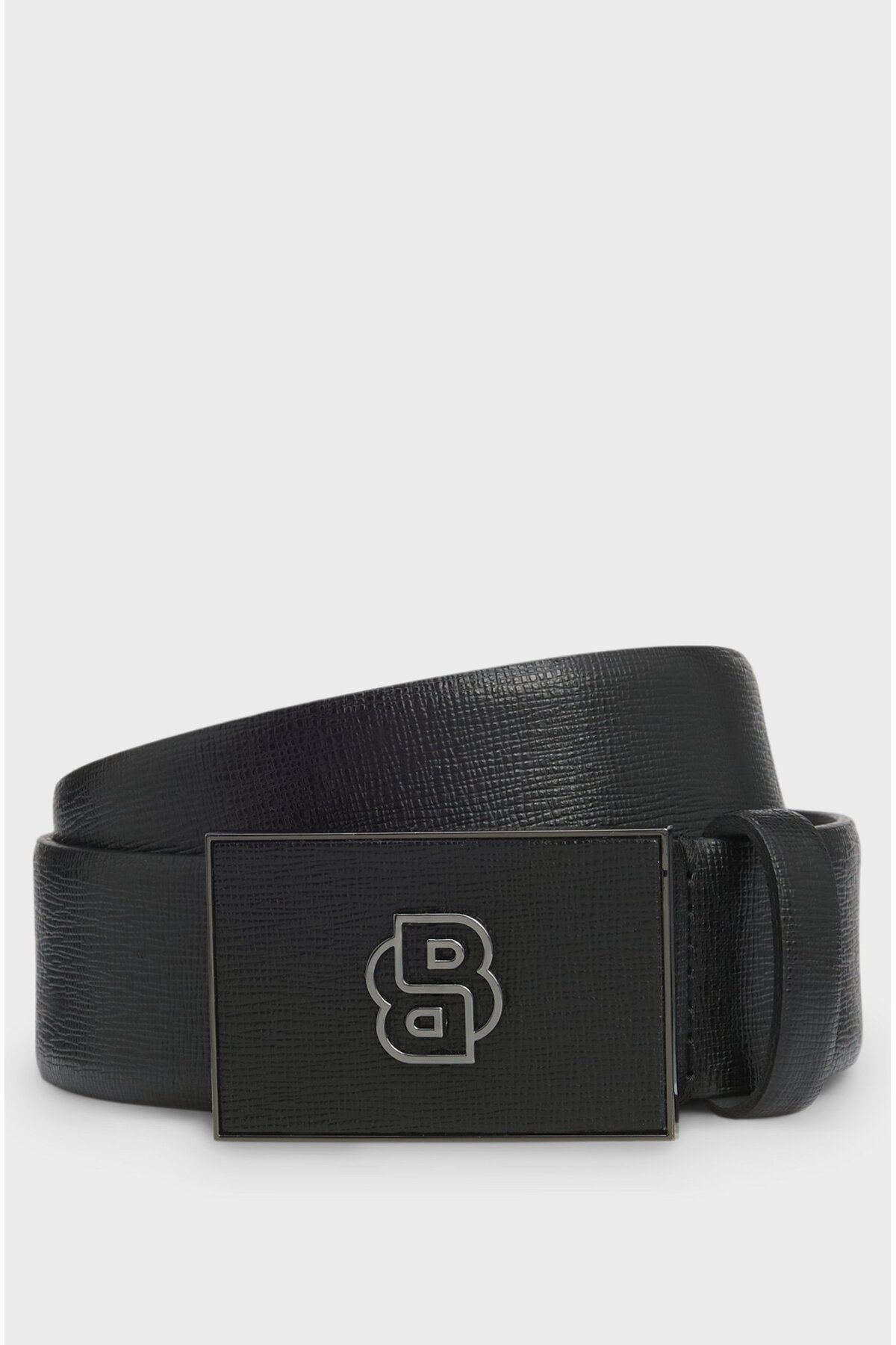 BOSS Erkek Monogram Logo Tokalı Çift Taraflı Deri Siyah Kemer 50548350-001