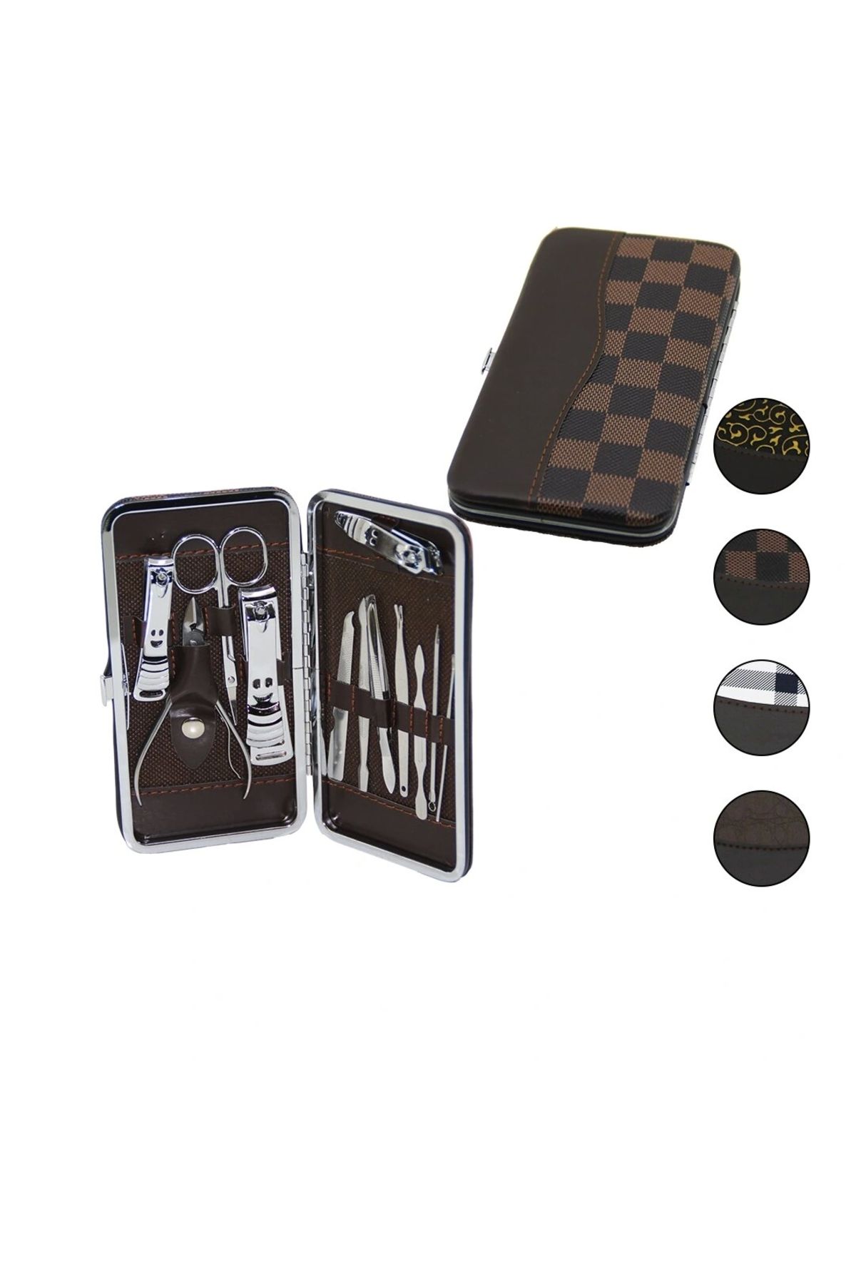 shopwave 12 PCS - GÜMÜŞ MANİKÜR - PEDİKÜR SETİ RENKLİ DESENLİ - CÜZDAN MODELİ ÇANTALI (5047)