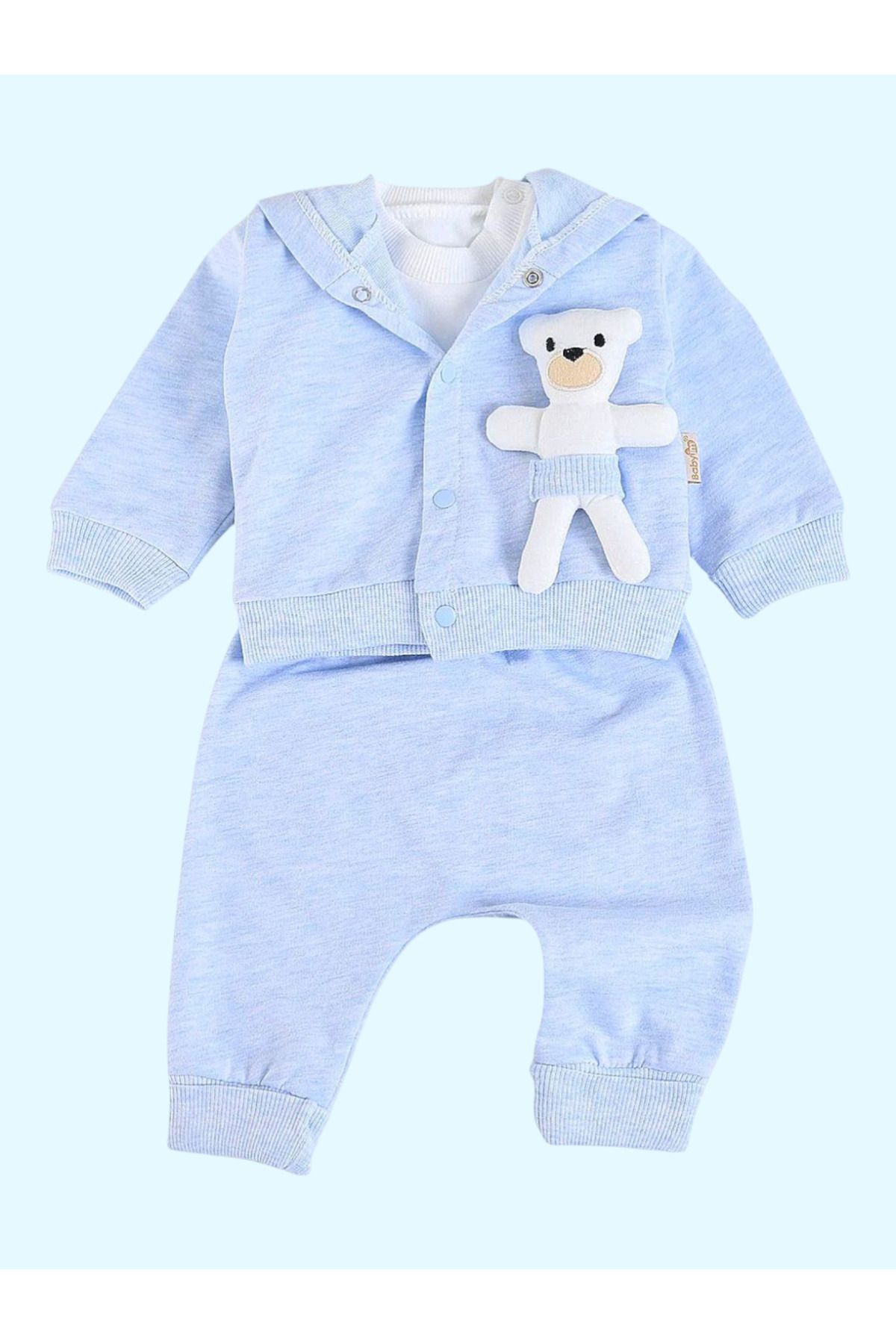 Babyim %100 Müşteri Memnuniyeti Mini Bear Nakişlı 3'lü Erkek Yenidoğan Hastane Çıkışı