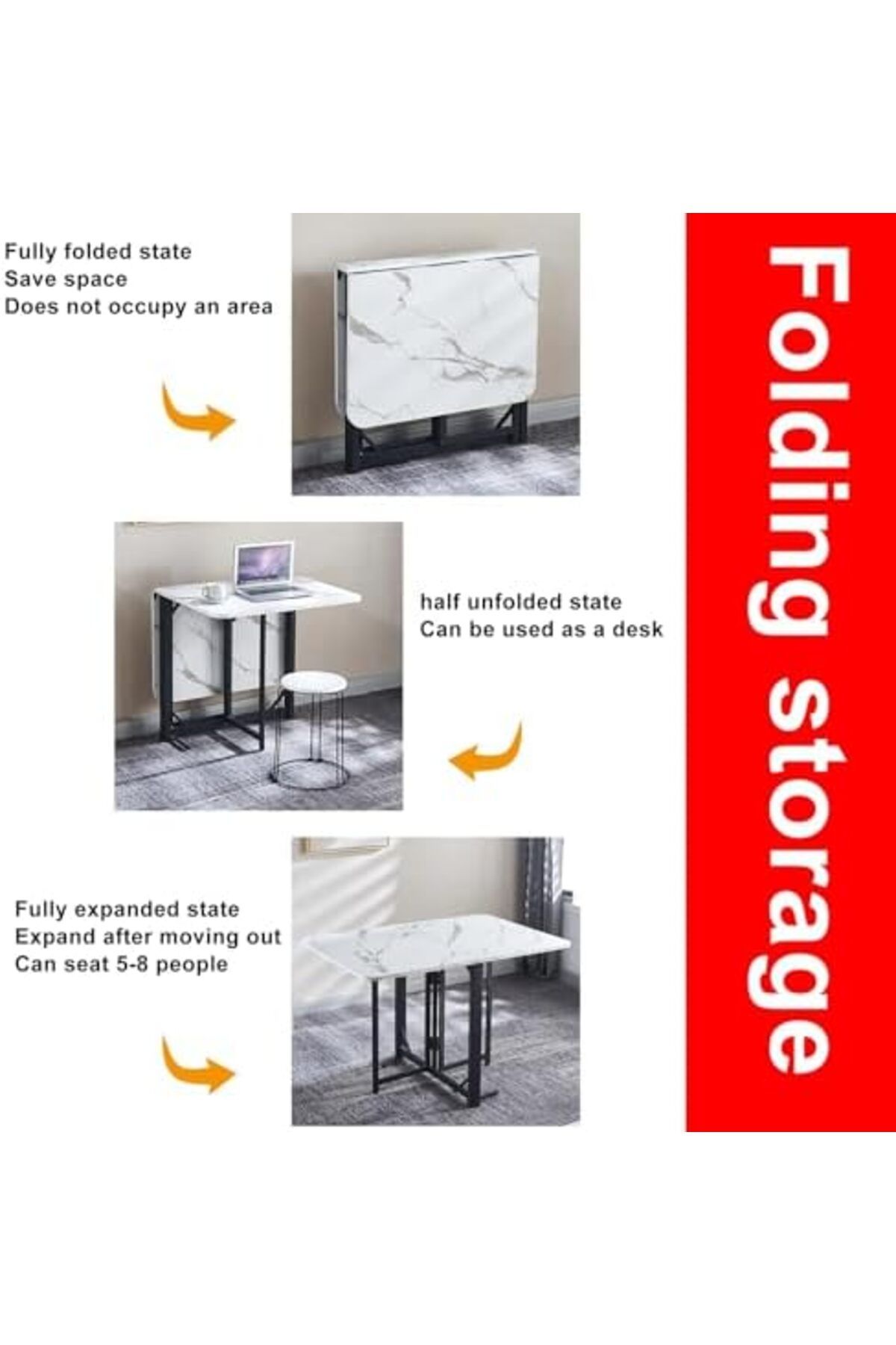 Generic-Folding Dining Table Set for 4 8 People Space Saving Butterfly Design with Metal Frame and Solid Woo 6