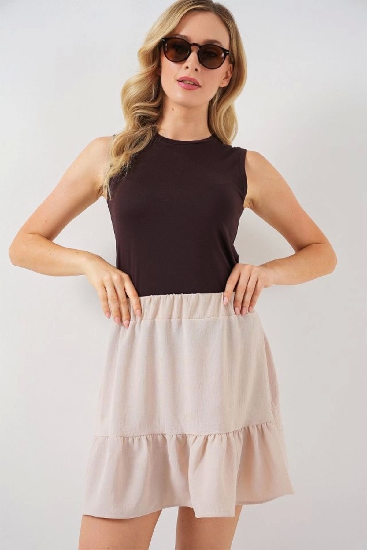 Butik Ayrobin Mini Etek 8054 - Krem
