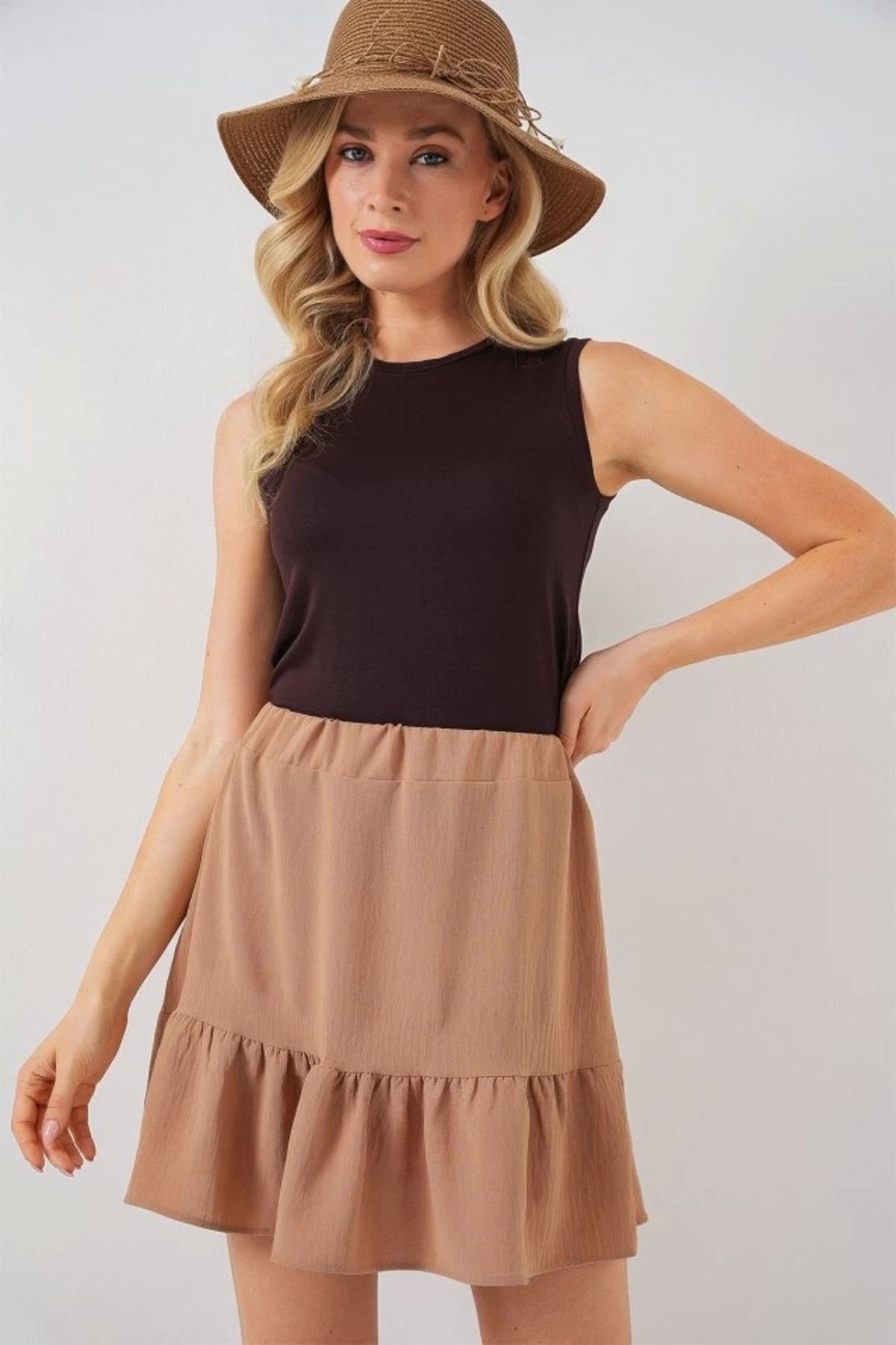 Butik Ayrobin Mini Etek 8054 - Camel