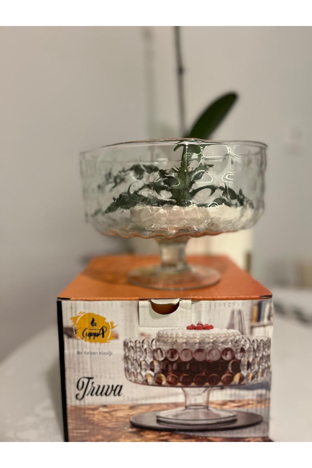 Decovio Ayaklı Boncuk Desenli Cam Kurabiyelik Sunumluk Pasta Sunumluğu Çap 18,5 cm