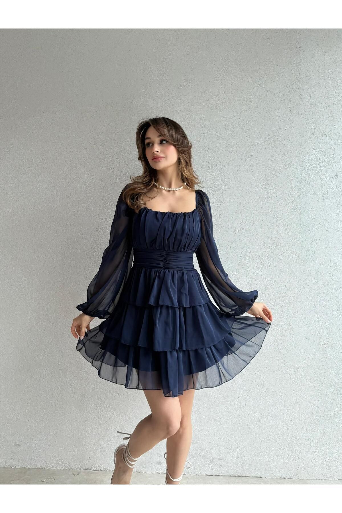 Mooi Butik LAGERTA Mini Elbise 5373 - Lacivert