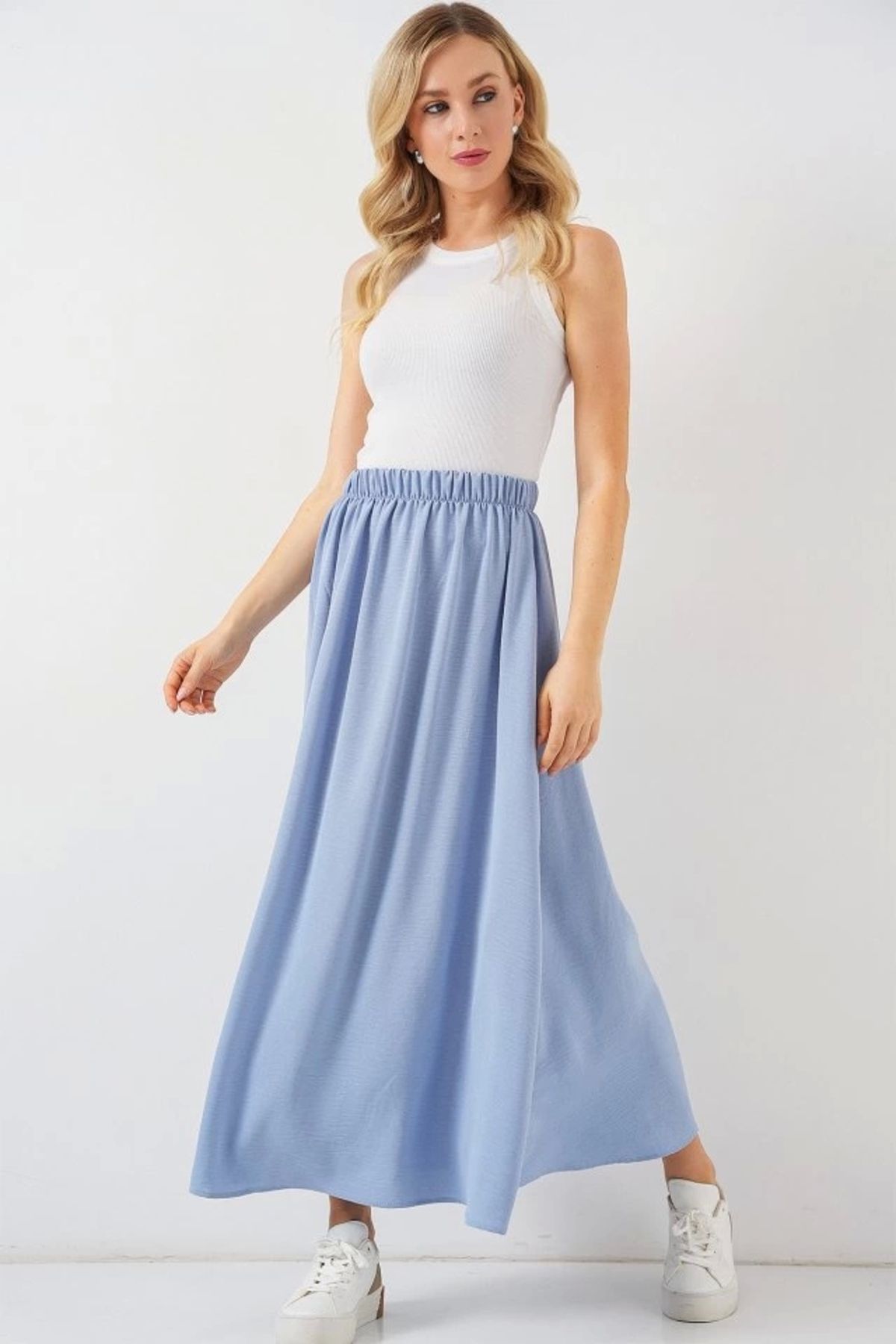 Butik Uzun Ayrobin Etek 8050 - Mavi