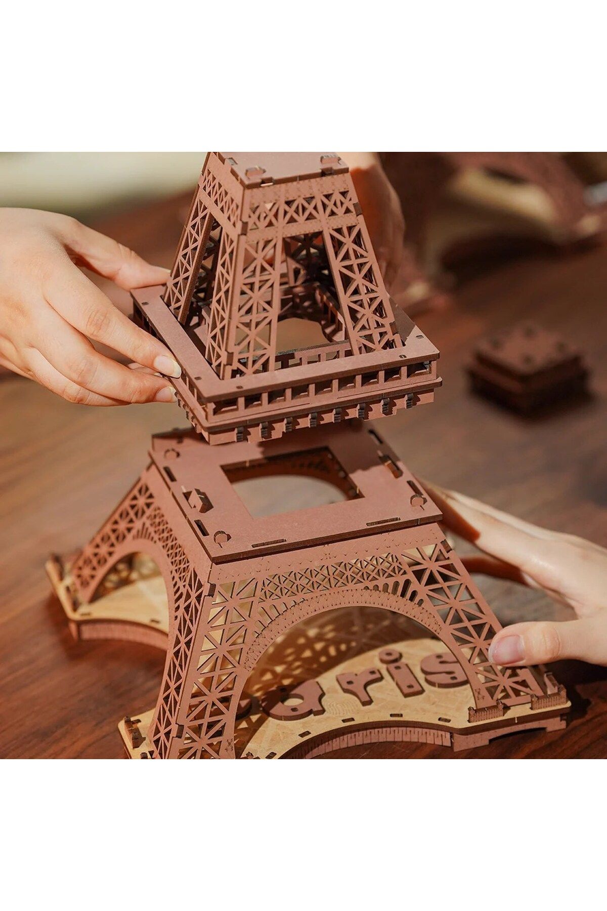 Robotime-Lampă de noapte Turnul Eiffel - Puzzle mecanic 3D din lemn - 164 de piese 6