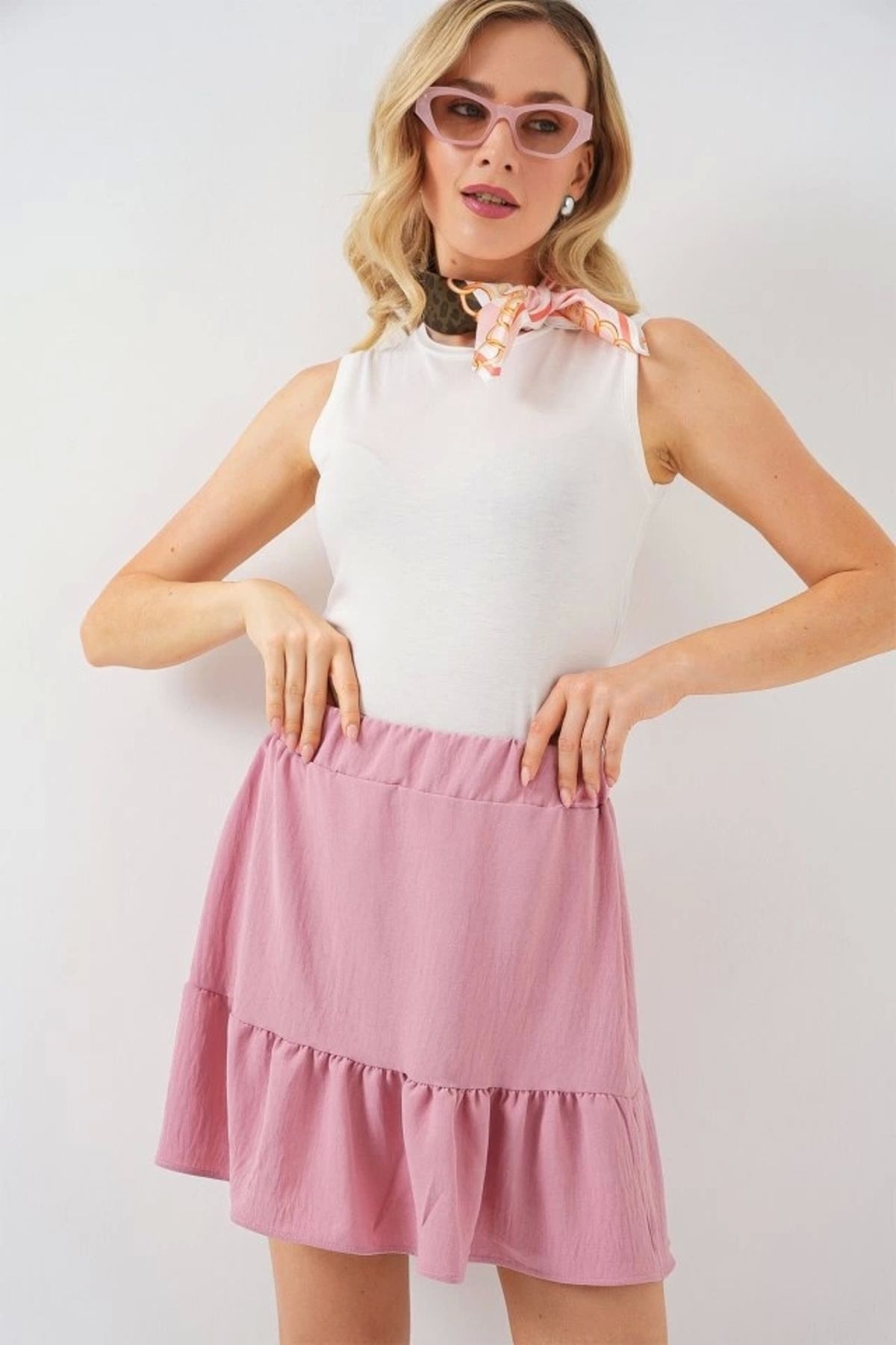 Butik Ayrobin Mini Etek 8054 - Pudra