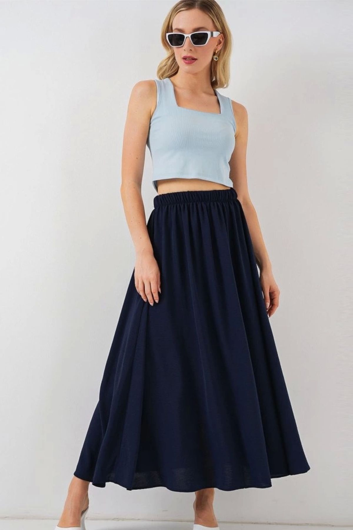 Butik Uzun Ayrobin Etek 8050 - Lacivert