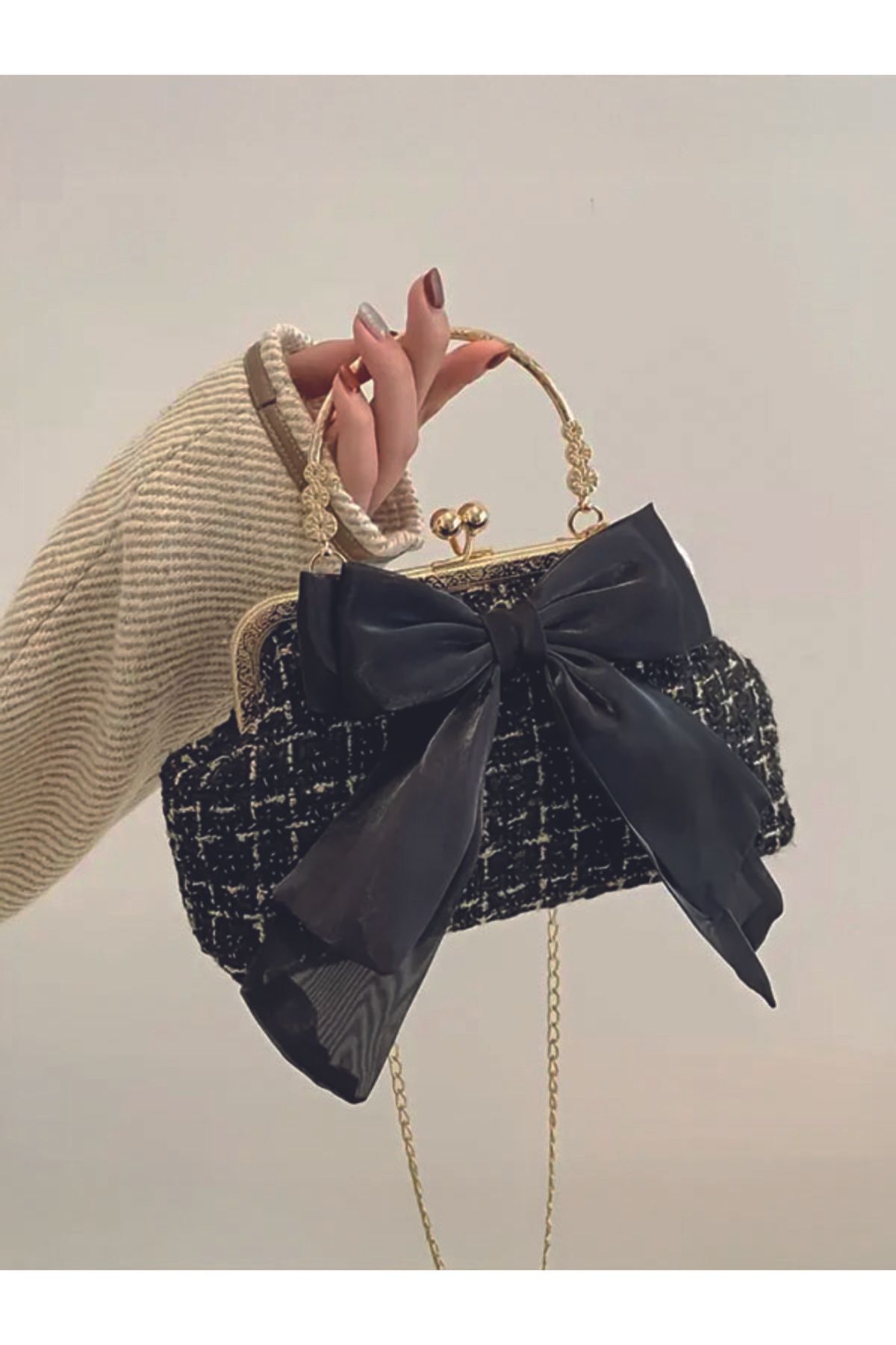 ÇANTA Fransız Moda Vintage Kurdele Tasarım Zincir Askılı Casual Omuz Çantası Trendy Bulut Çantası