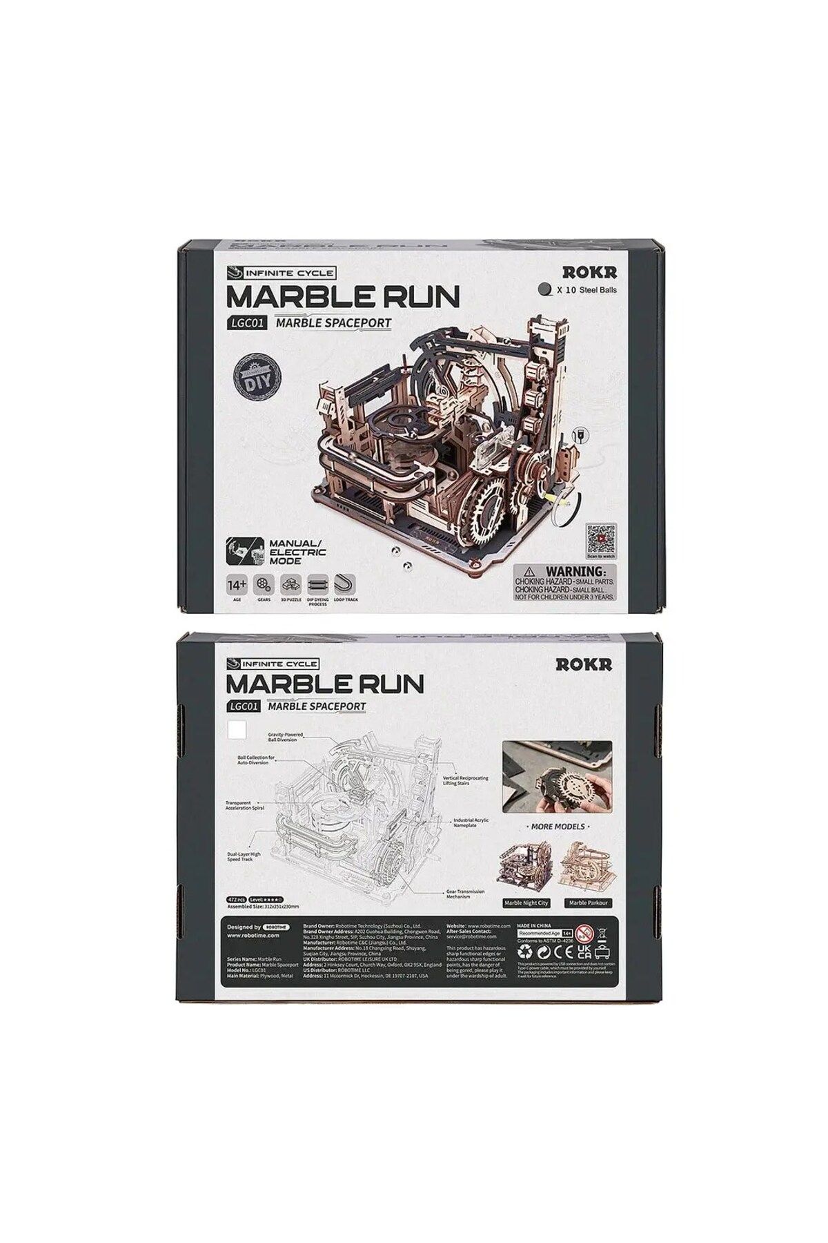 Robotime-Puzzle mecanic 3D din lemn, Marble Run Spacesport - 472 de piese 10