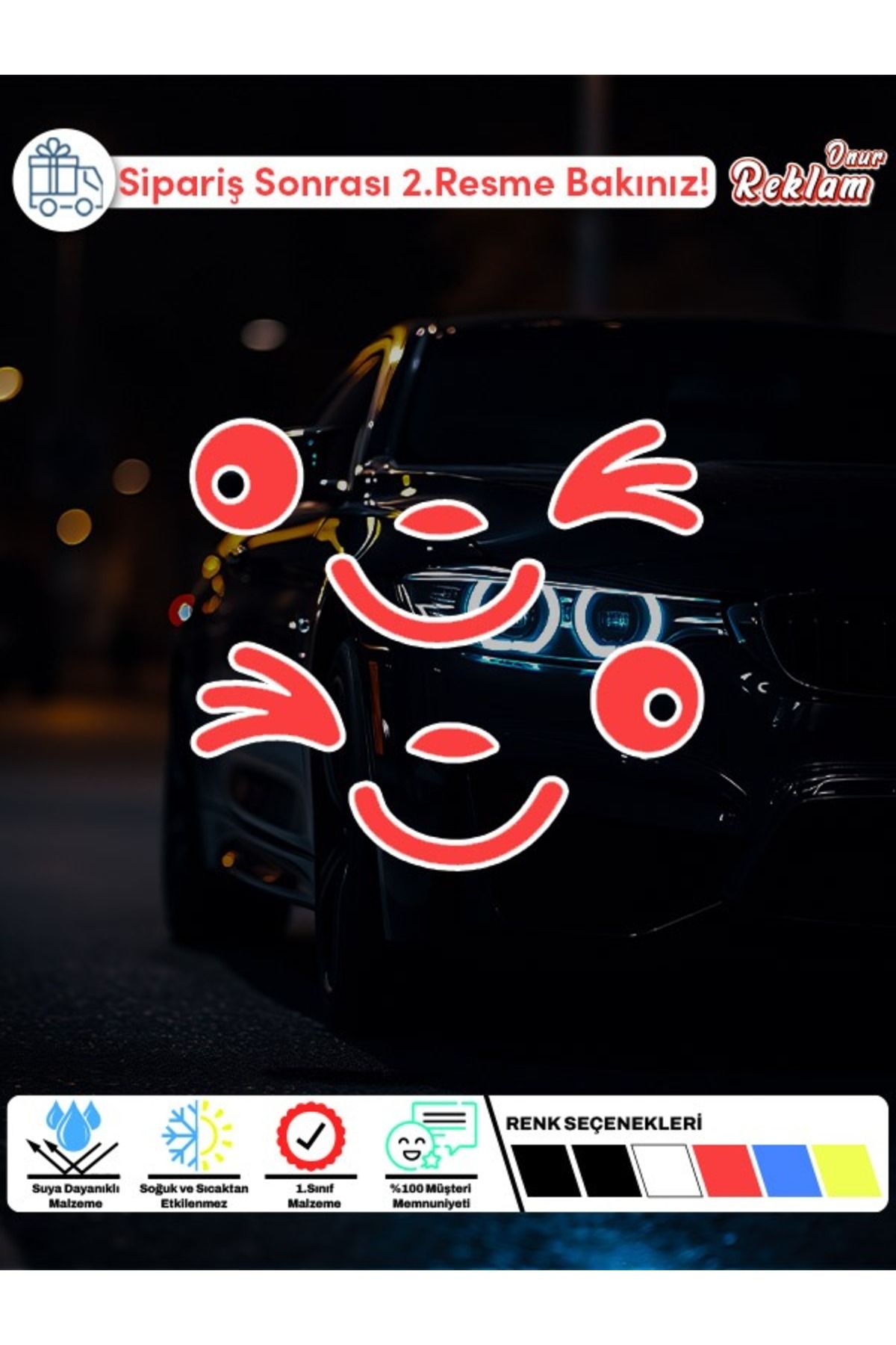 Onur Reklam Araba İçin Komik Yüz Sticker Seti – 6 Parça Suya Dayanıklı Dekoratif Çıkartma